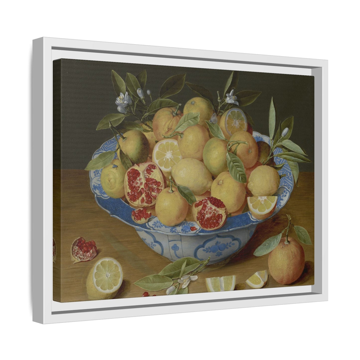 Still Life Fruits Framed Canvas Print - Hulsdonck Lemons Oranges Pomegranate Wall Art