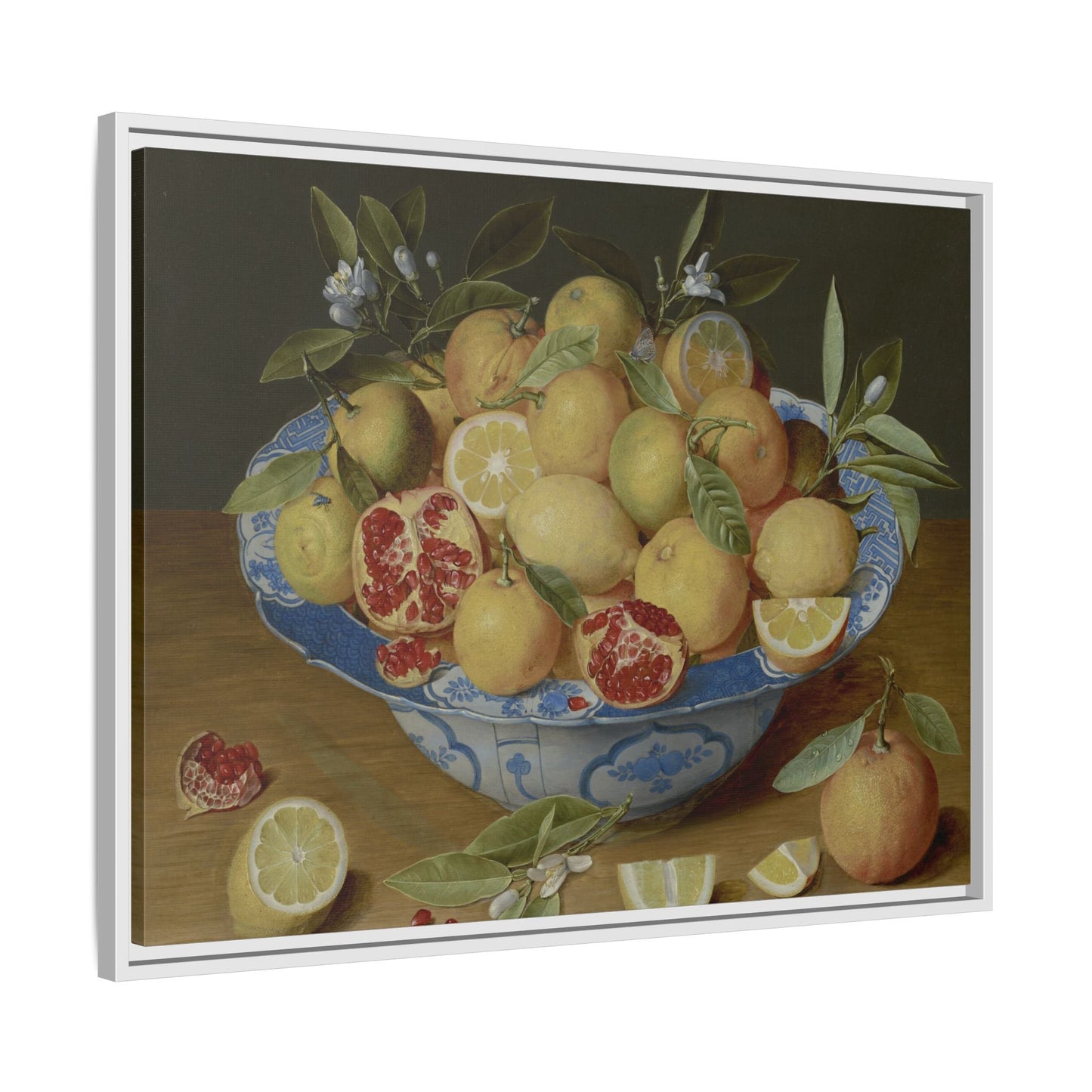 Still Life Fruits Framed Canvas Print - Hulsdonck Lemons Oranges Pomegranate Wall Art