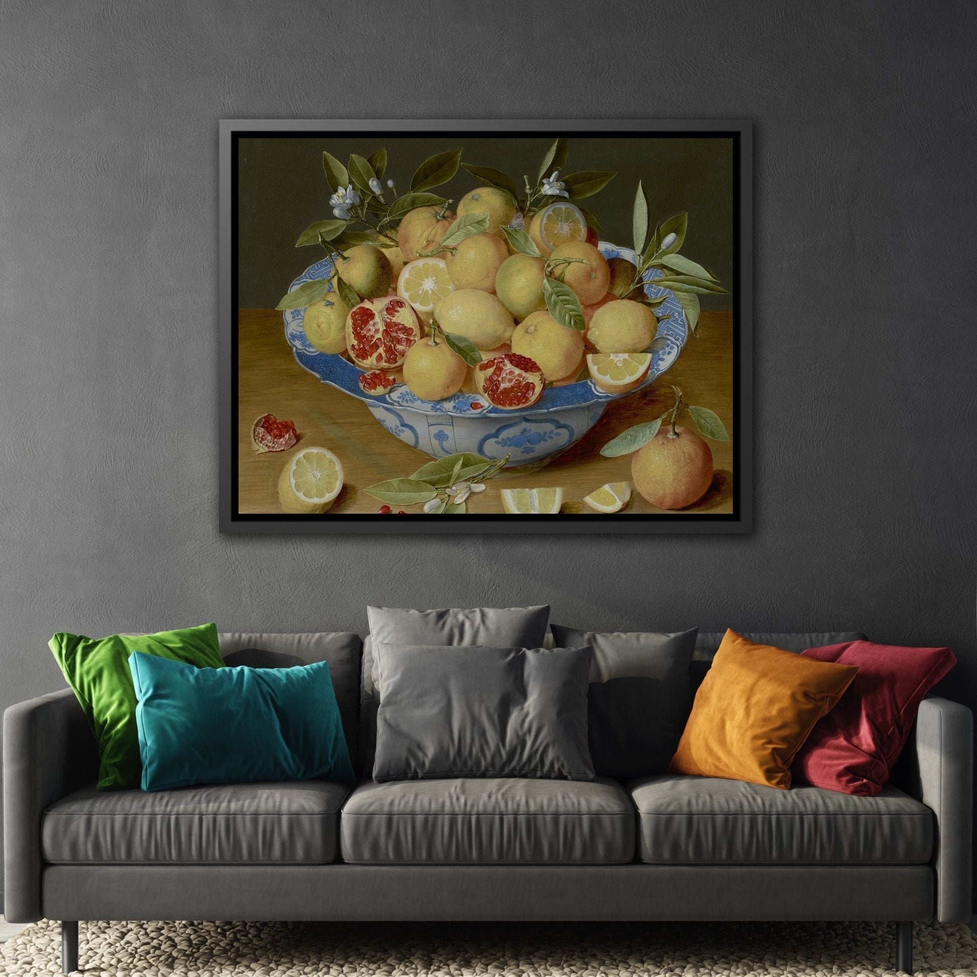 Still Life Fruits Framed Canvas Print - Hulsdonck Lemons Oranges Pomegranate Wall Art