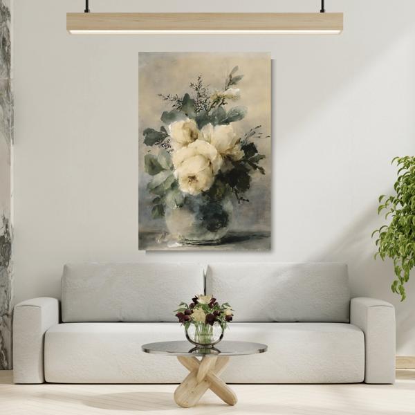 Still Life White Peonies in a Vase - Floral Canvas Wall Art Print - YesArtYes