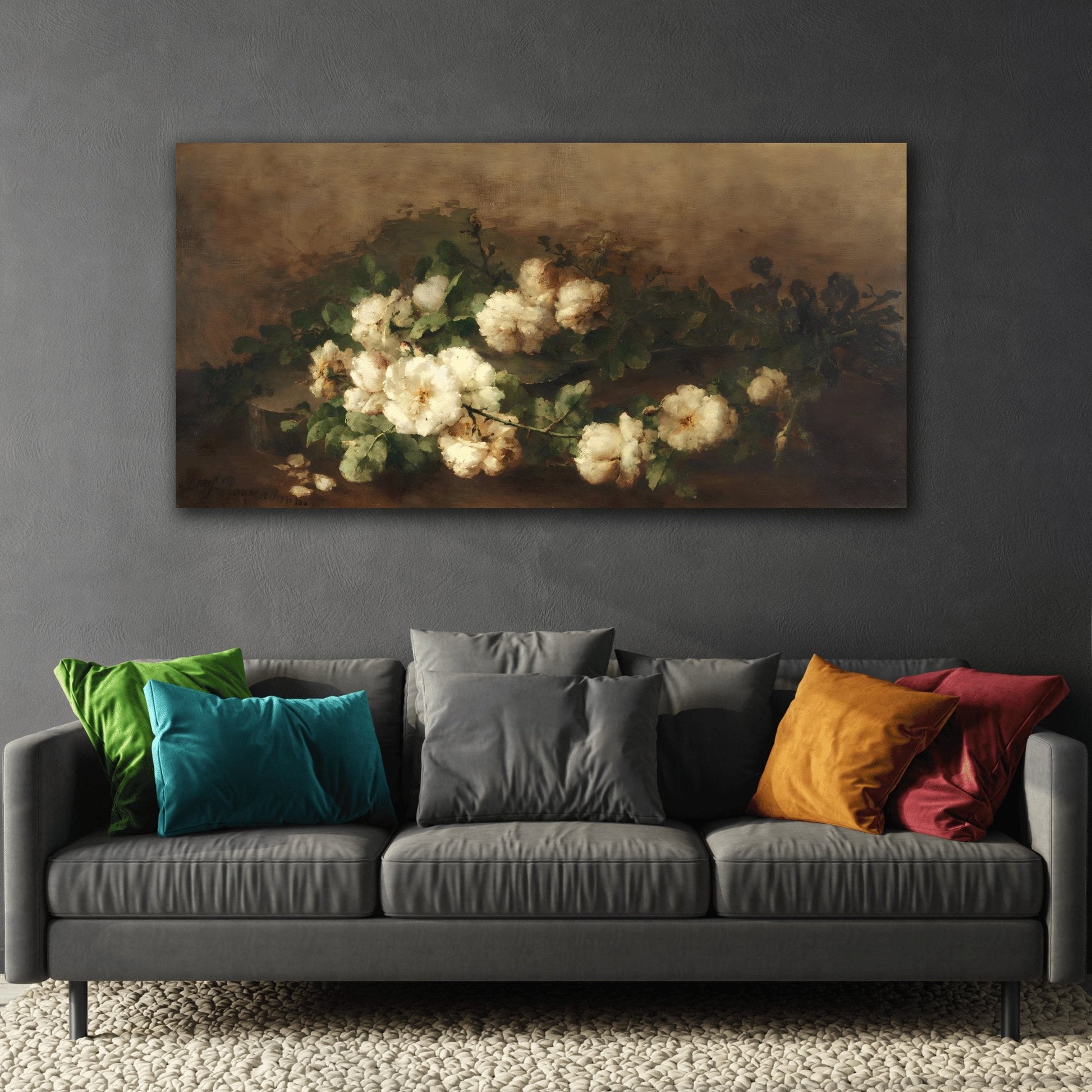 Still Life with Guitar and Roses Vintage Canvas Print - Margaretha Roosenboom Wall Art