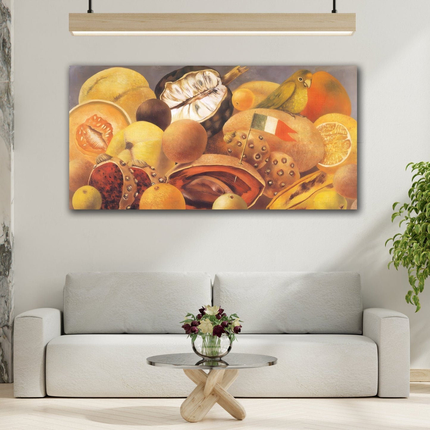 Still Life with Parrot and Fruit Canvas Kahlo Prints - Classic Framed Fruits Wall Art Print