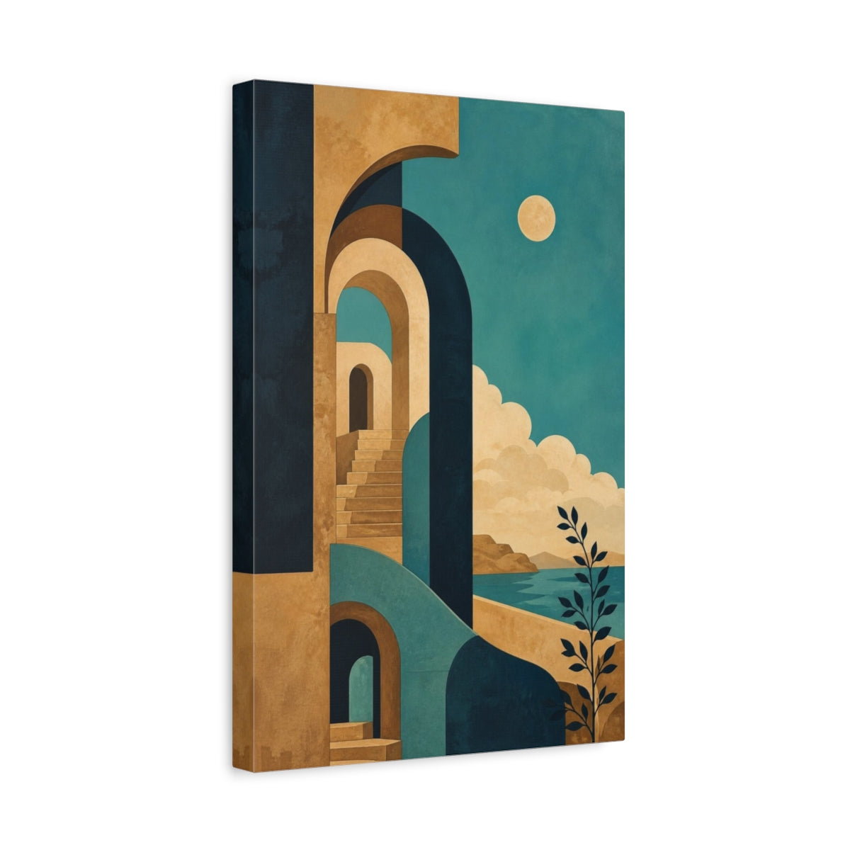 Side Mockup 4. Stone Archway In Turquoise shown as canvas print