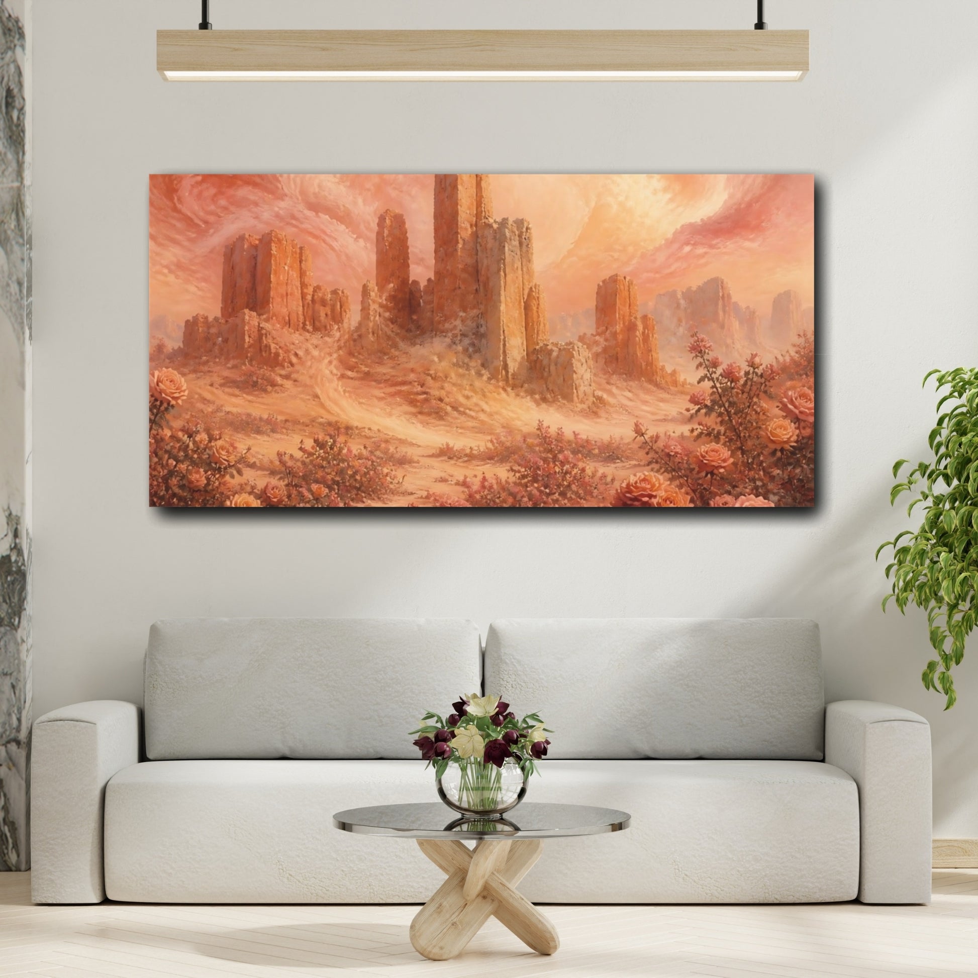 Mockup 2. Stone Towers And Roses shown as canvas print