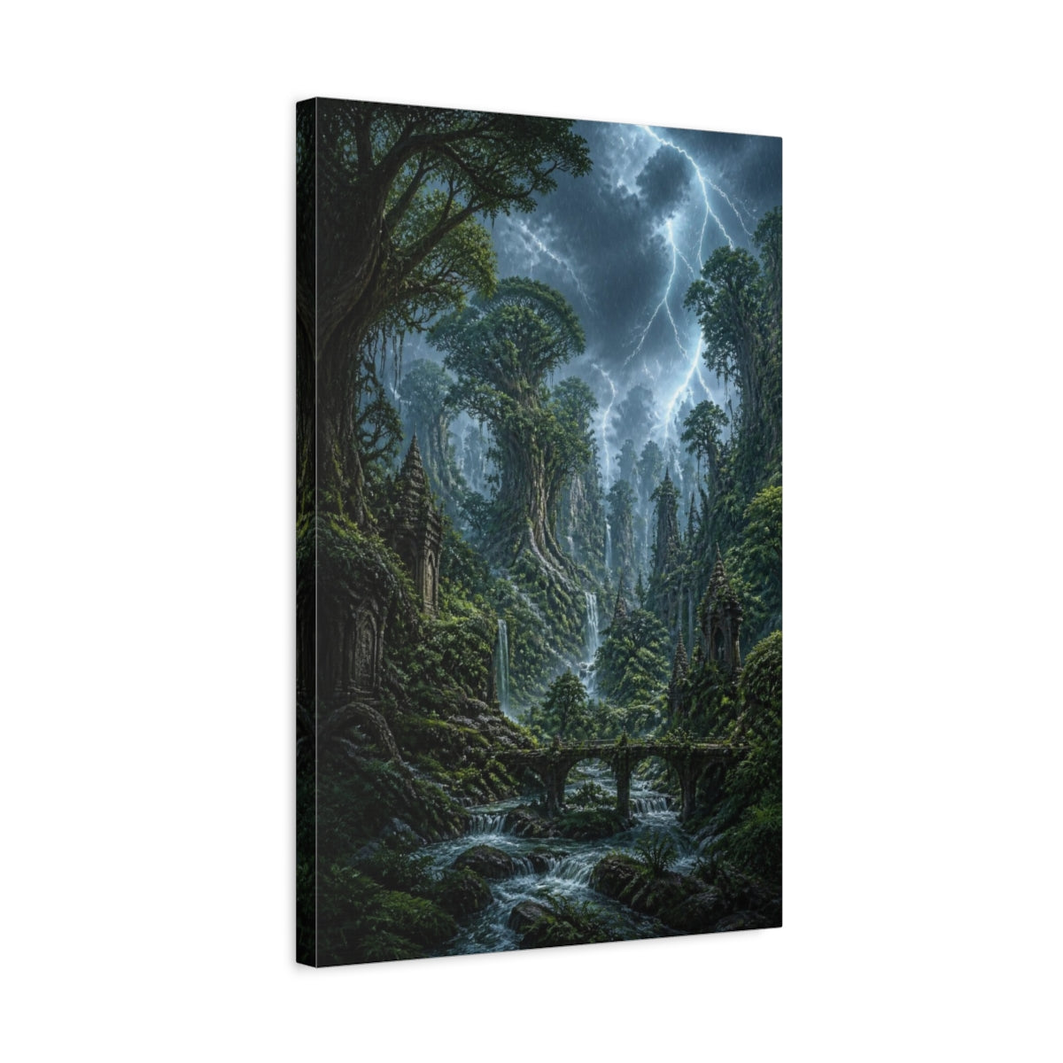 Side Mockup 3. Storm Over Ancient Forest shown as canvas print