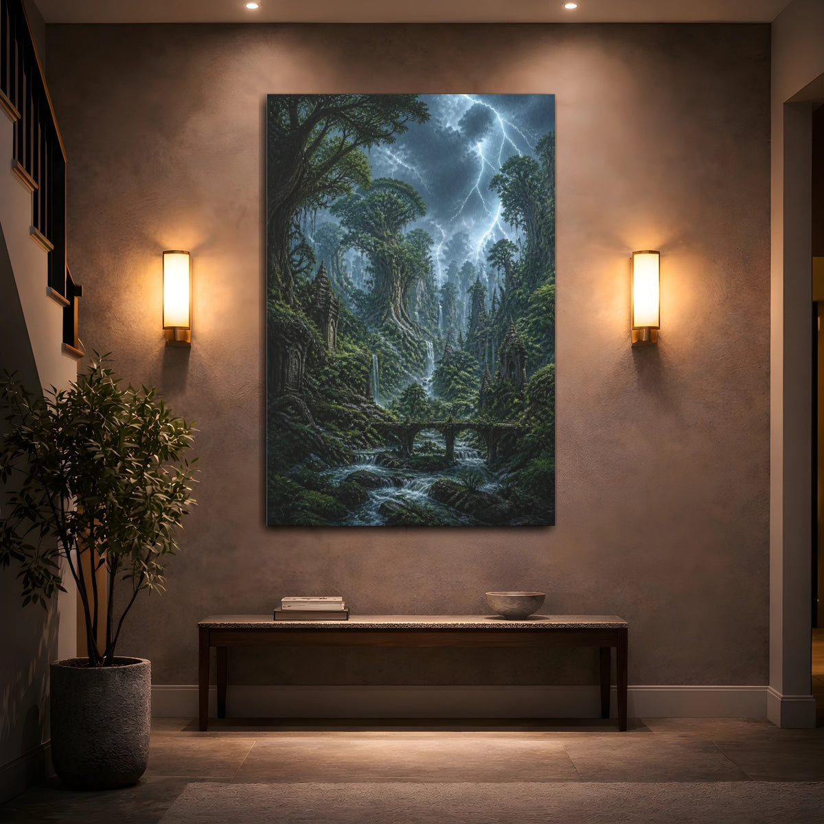 Mockup 2. Storm Over Ancient Forest shown as canvas print
