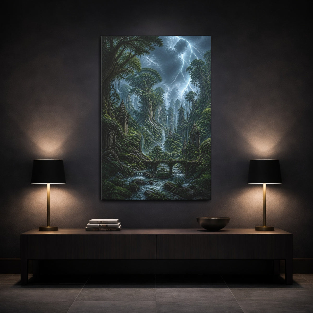 Mockup 3. Storm Over Ancient Forest shown as canvas print