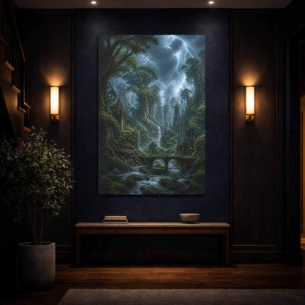 Mockup 4. Storm Over Ancient Forest shown as canvas print