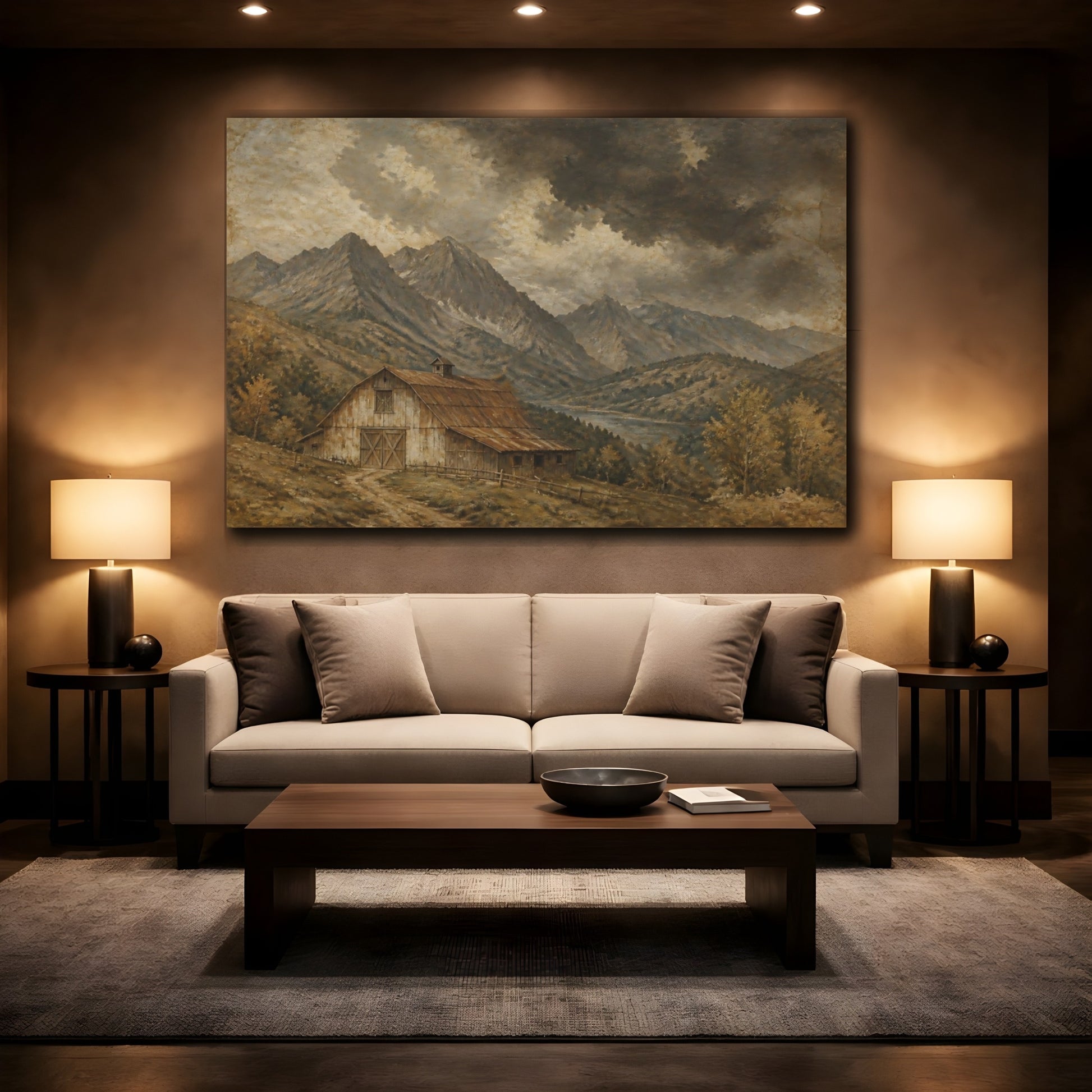 Mockup 2. Storm Over Mountain Barn shown as canvas print