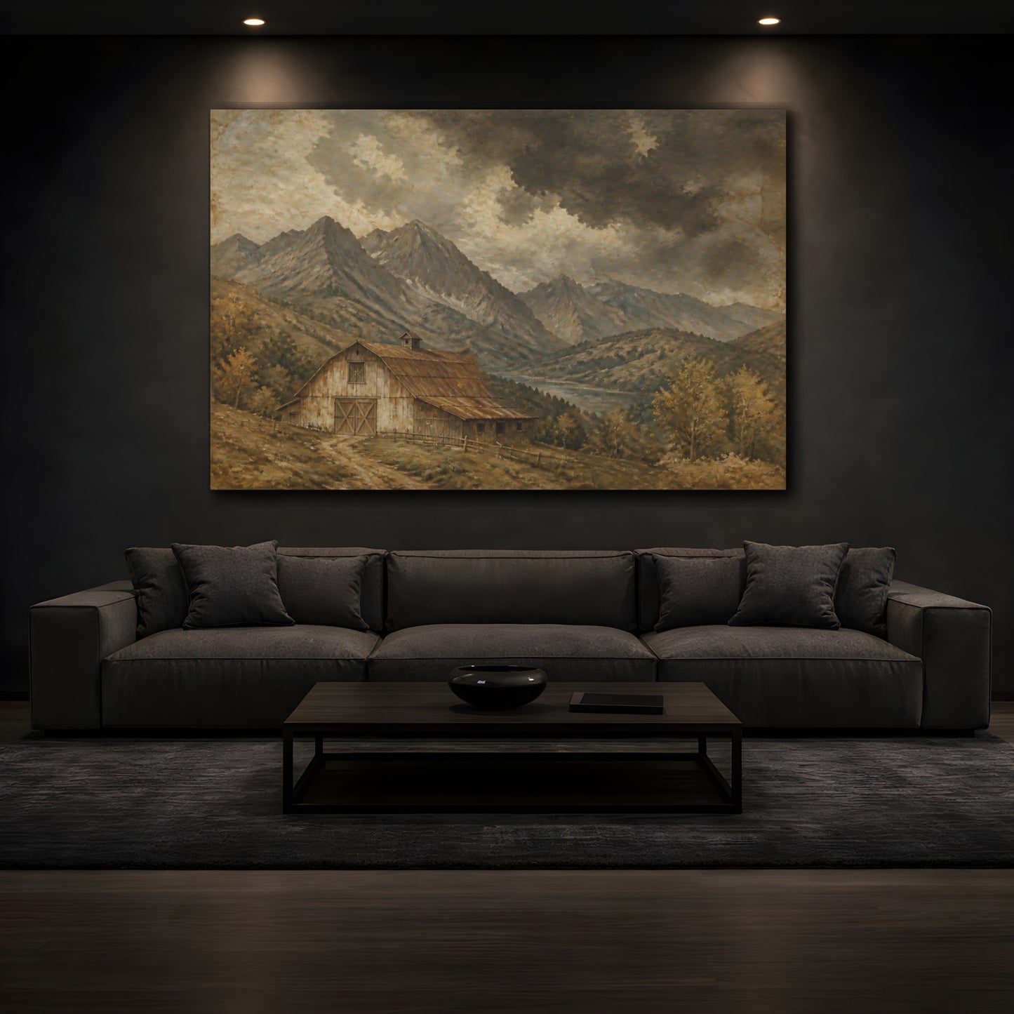 Mockup 3. Storm Over Mountain Barn shown as canvas print