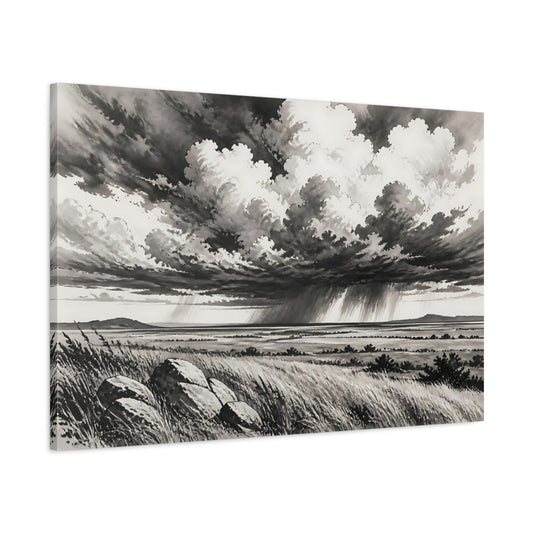 Main Mockup. Storm Over Prairie shown as canvas print