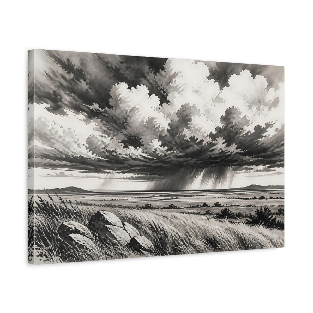 Side Mockup 3. Storm Over Prairie shown as canvas print