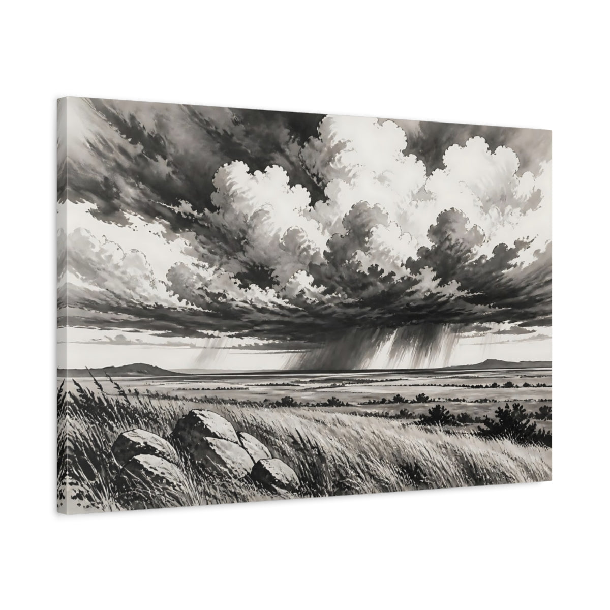 Side Mockup 2. Storm Over Prairie shown as canvas print