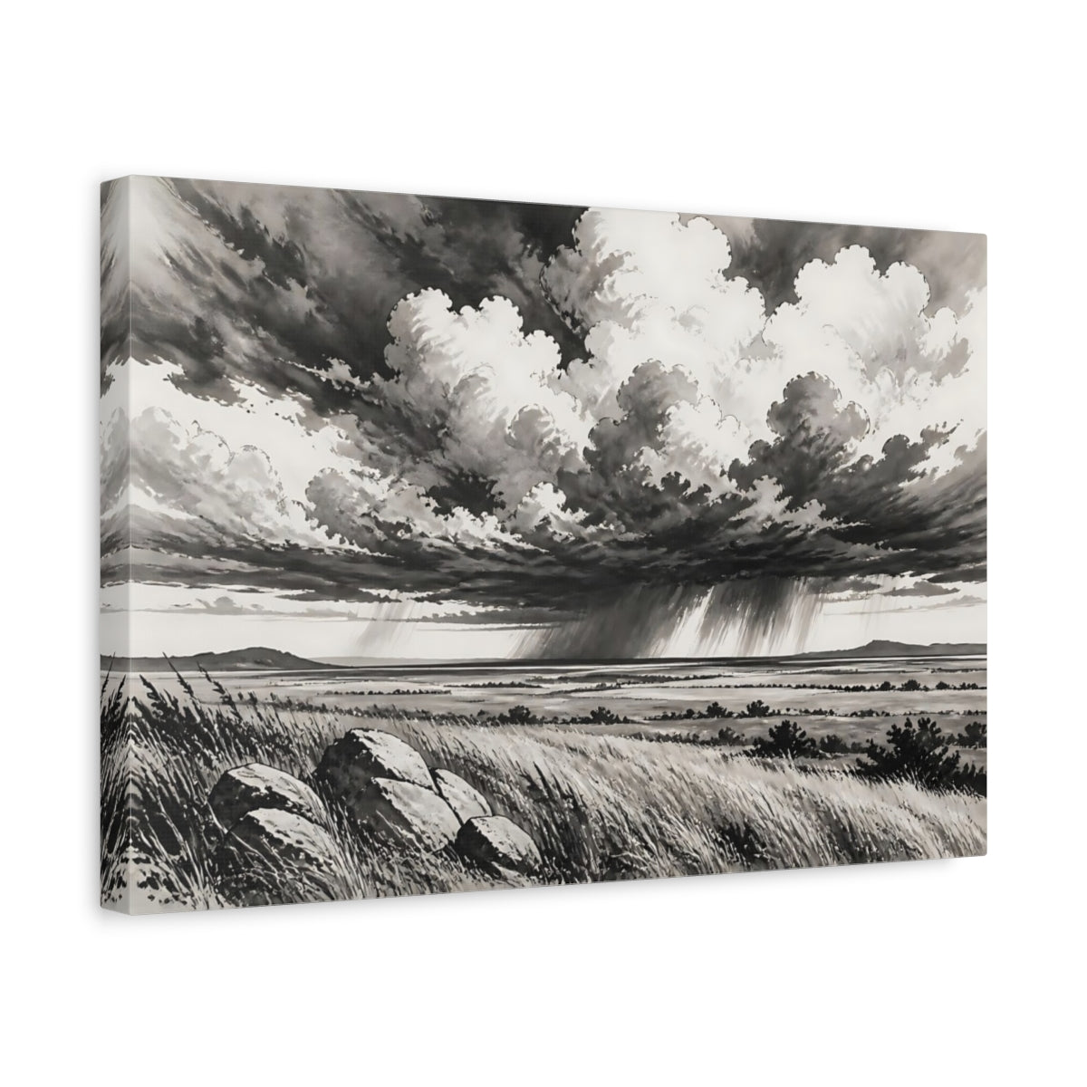 Side Mockup 4. Storm Over Prairie shown as canvas print
