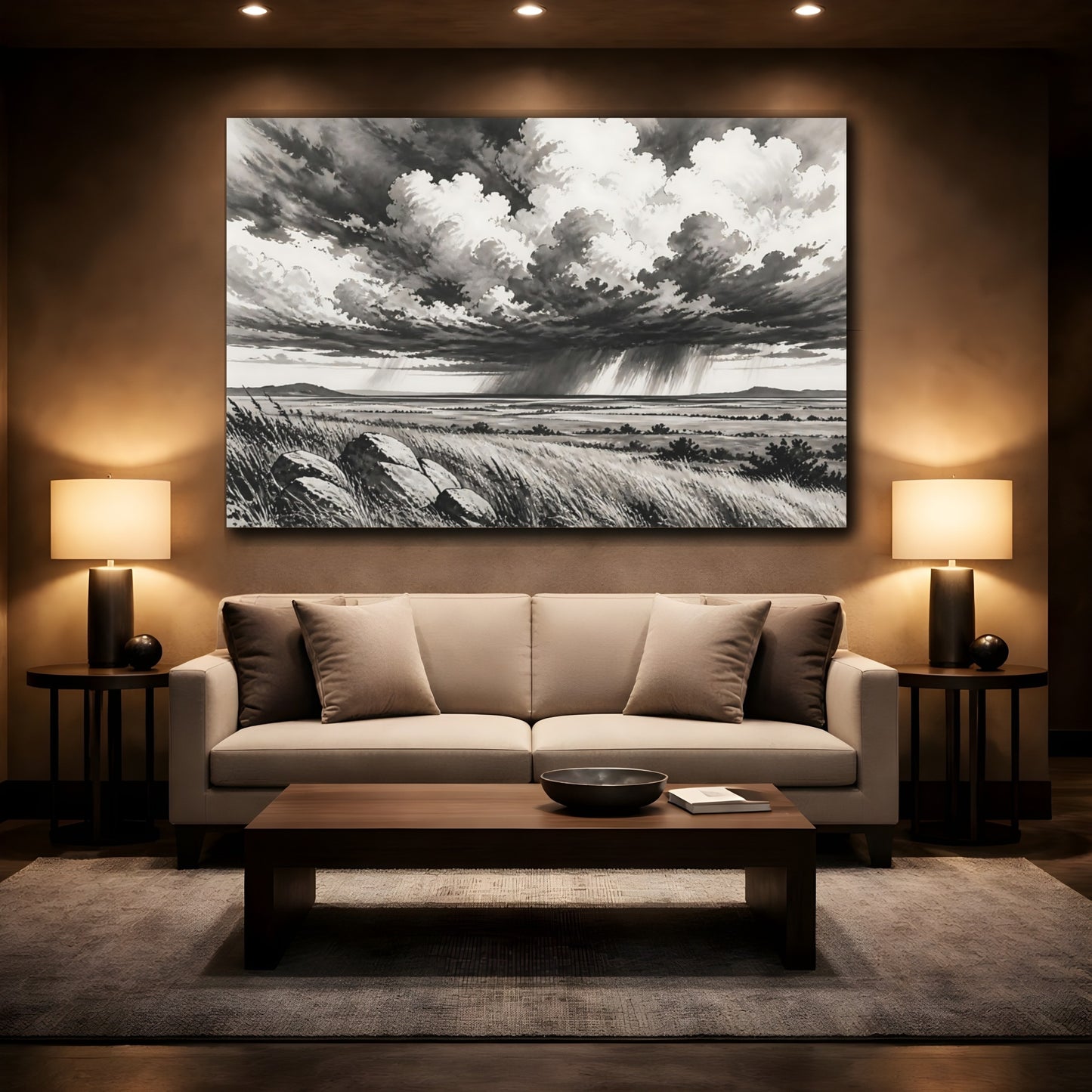 Mockup 2. Storm Over Prairie shown as canvas print