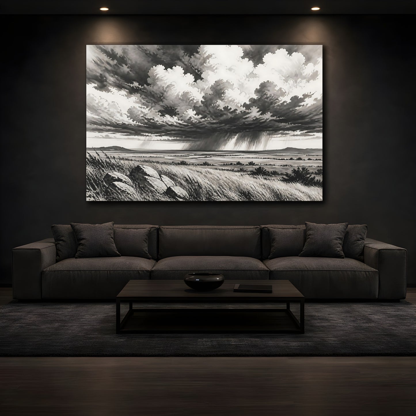 Mockup 3. Storm Over Prairie shown as canvas print
