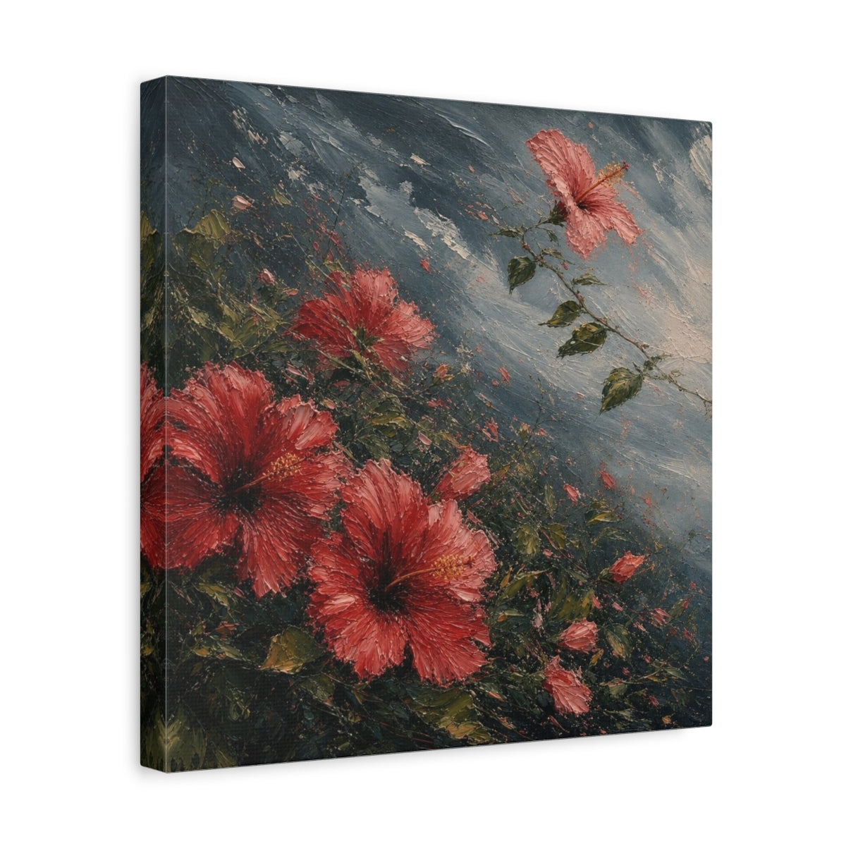 Side Mockup 7. Storm-Swept Hibiscus Blooms shown as canvas print