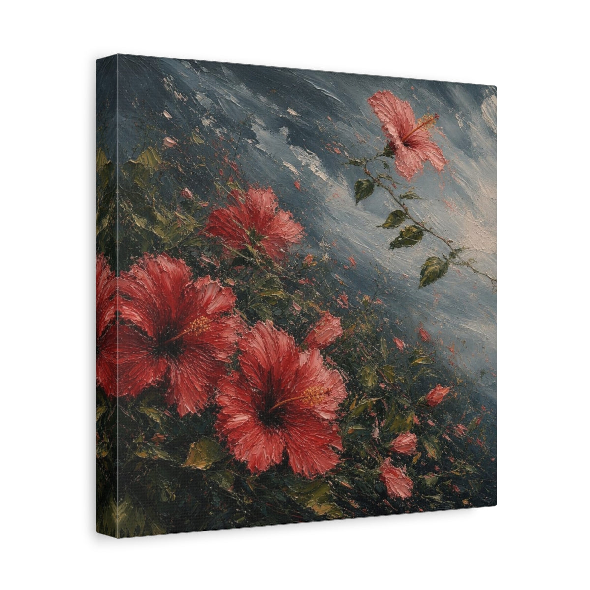 Side Mockup 8. Storm-Swept Hibiscus Blooms shown as canvas print