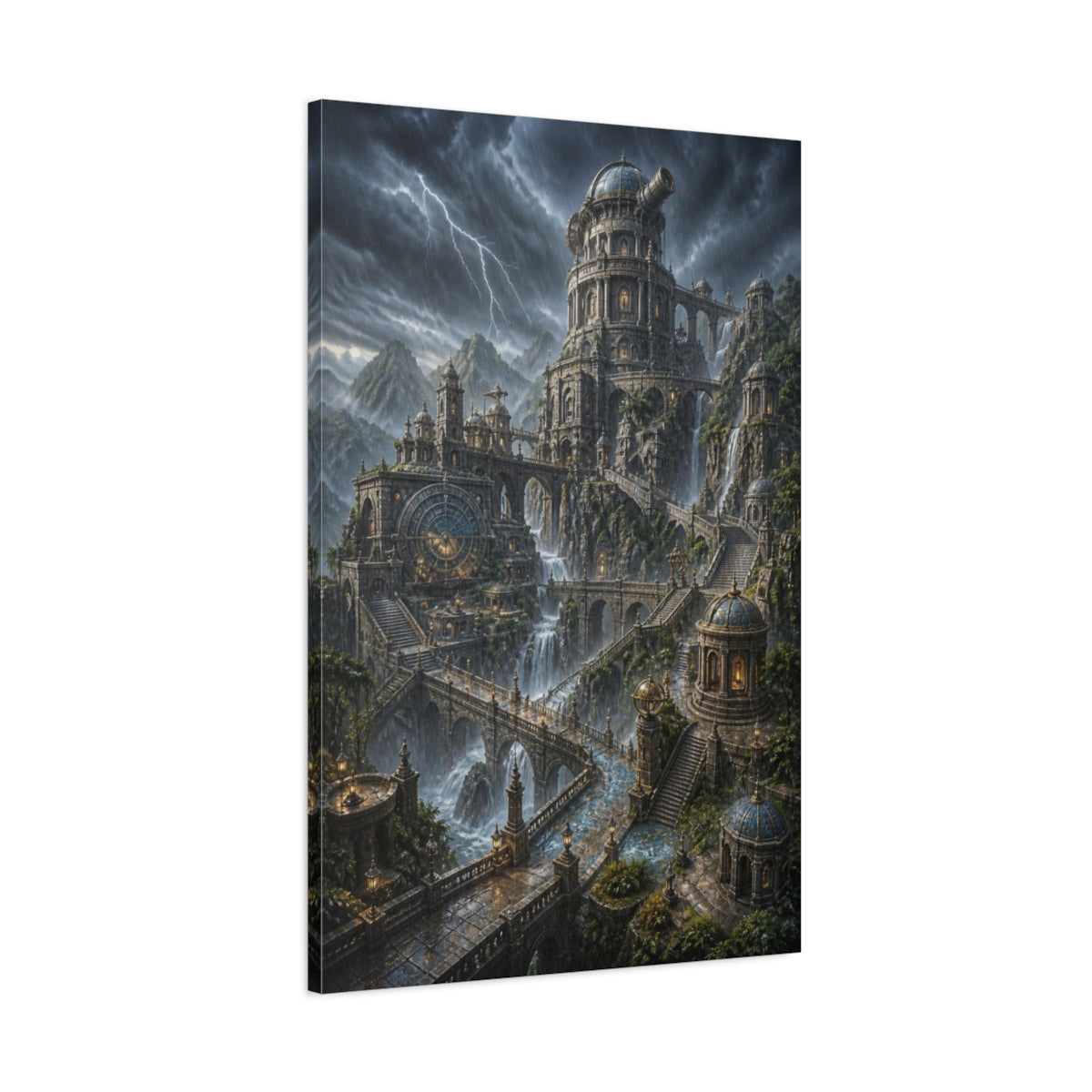 Main Mockup. Stormbound Cliff Observatory shown as canvas print