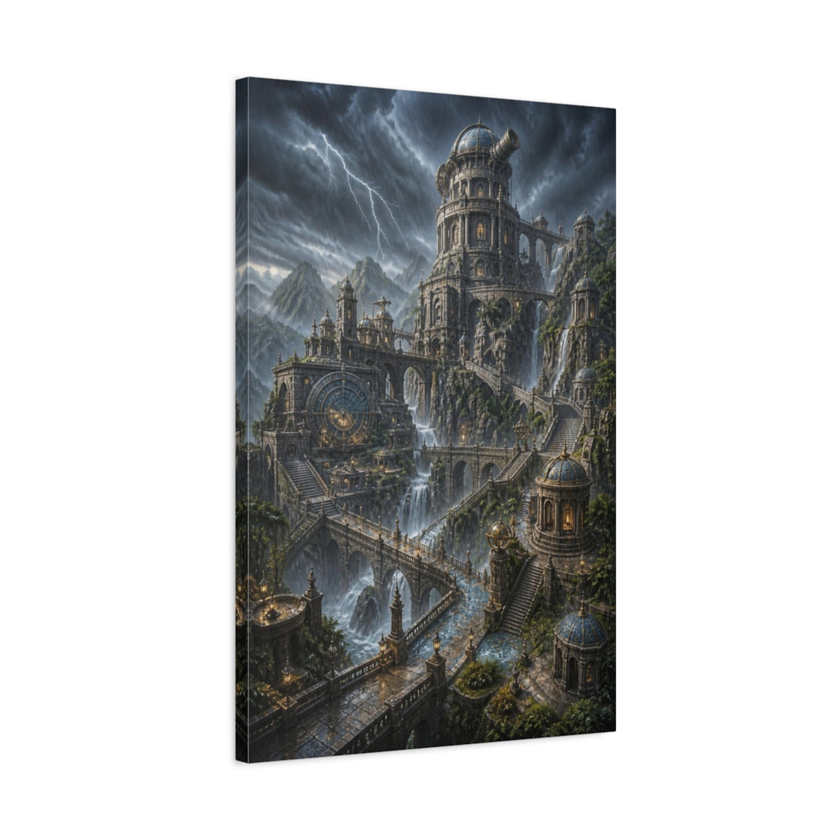 Side Mockup 2. Stormbound Cliff Observatory shown as canvas print