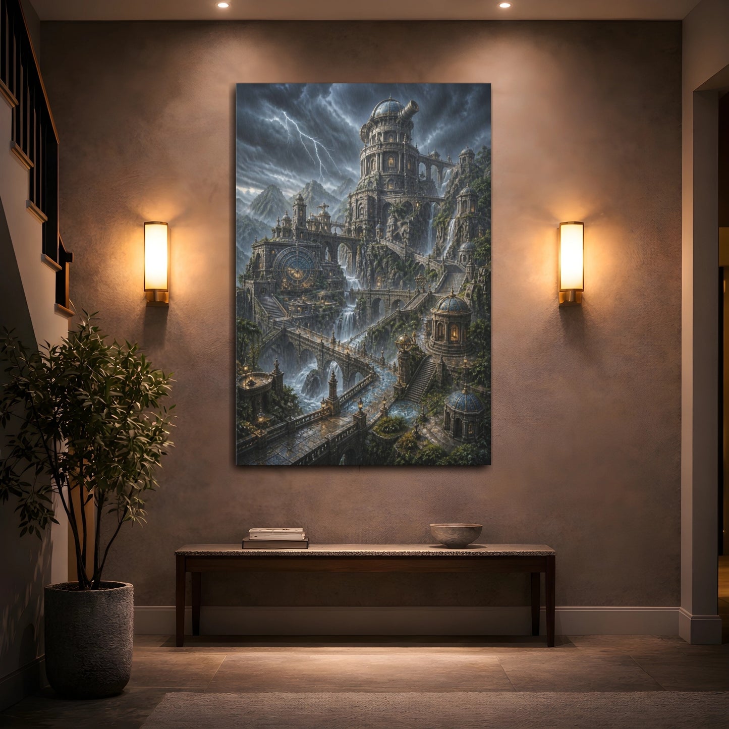 Mockup 2. Stormbound Cliff Observatory shown as canvas print