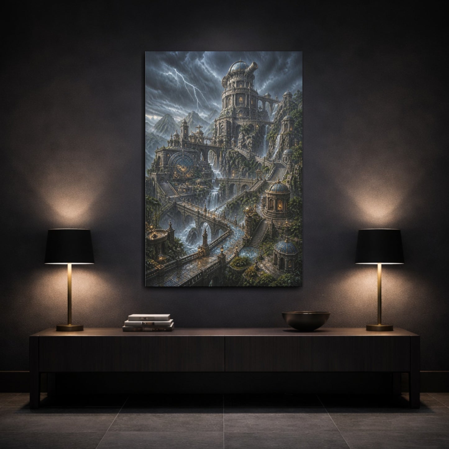 Mockup 3. Stormbound Cliff Observatory shown as canvas print