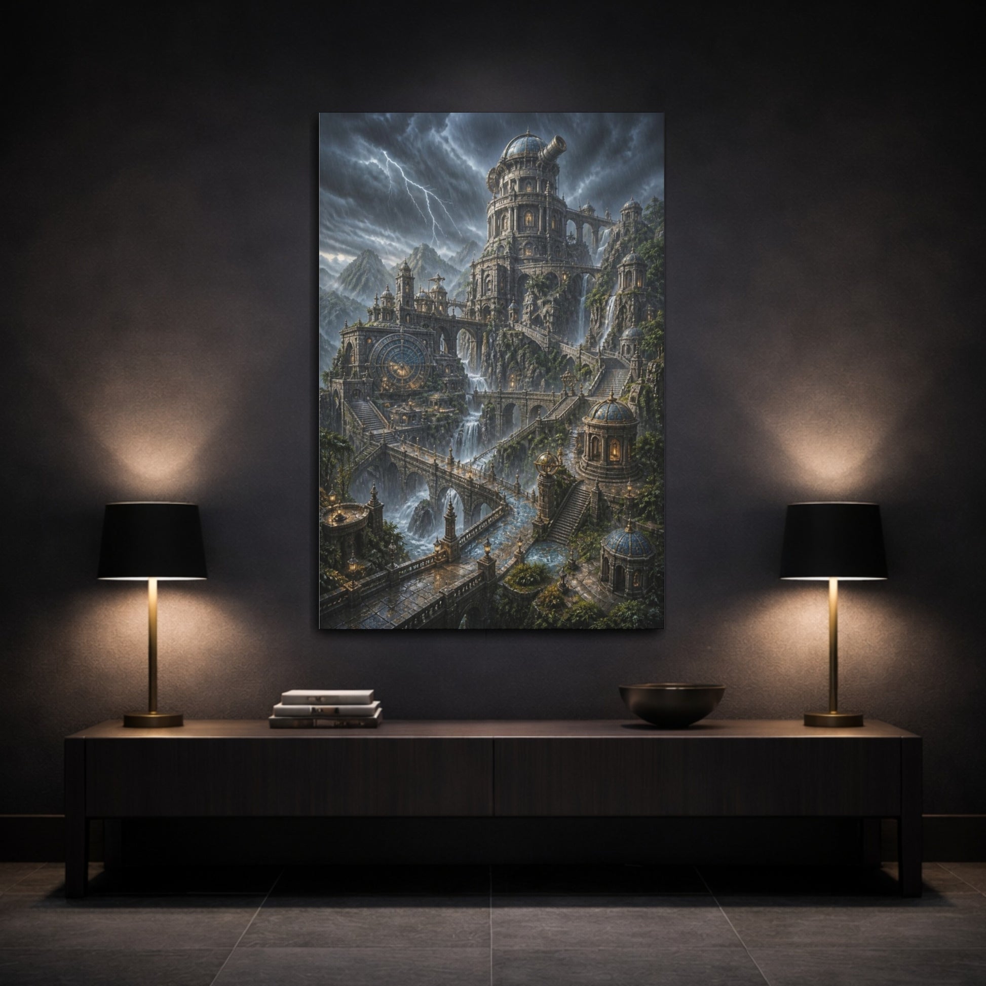 Mockup 3. Stormbound Cliff Observatory shown as canvas print