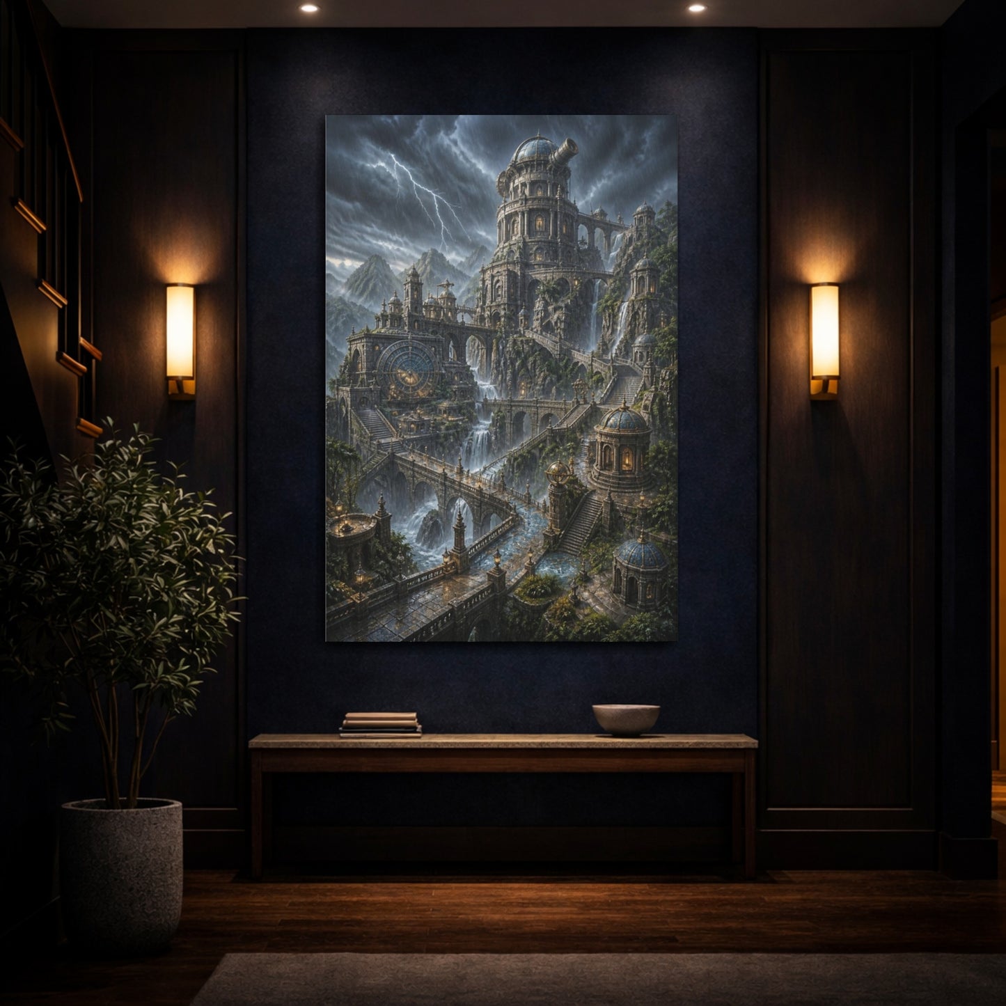 Mockup 4. Stormbound Cliff Observatory shown as canvas print