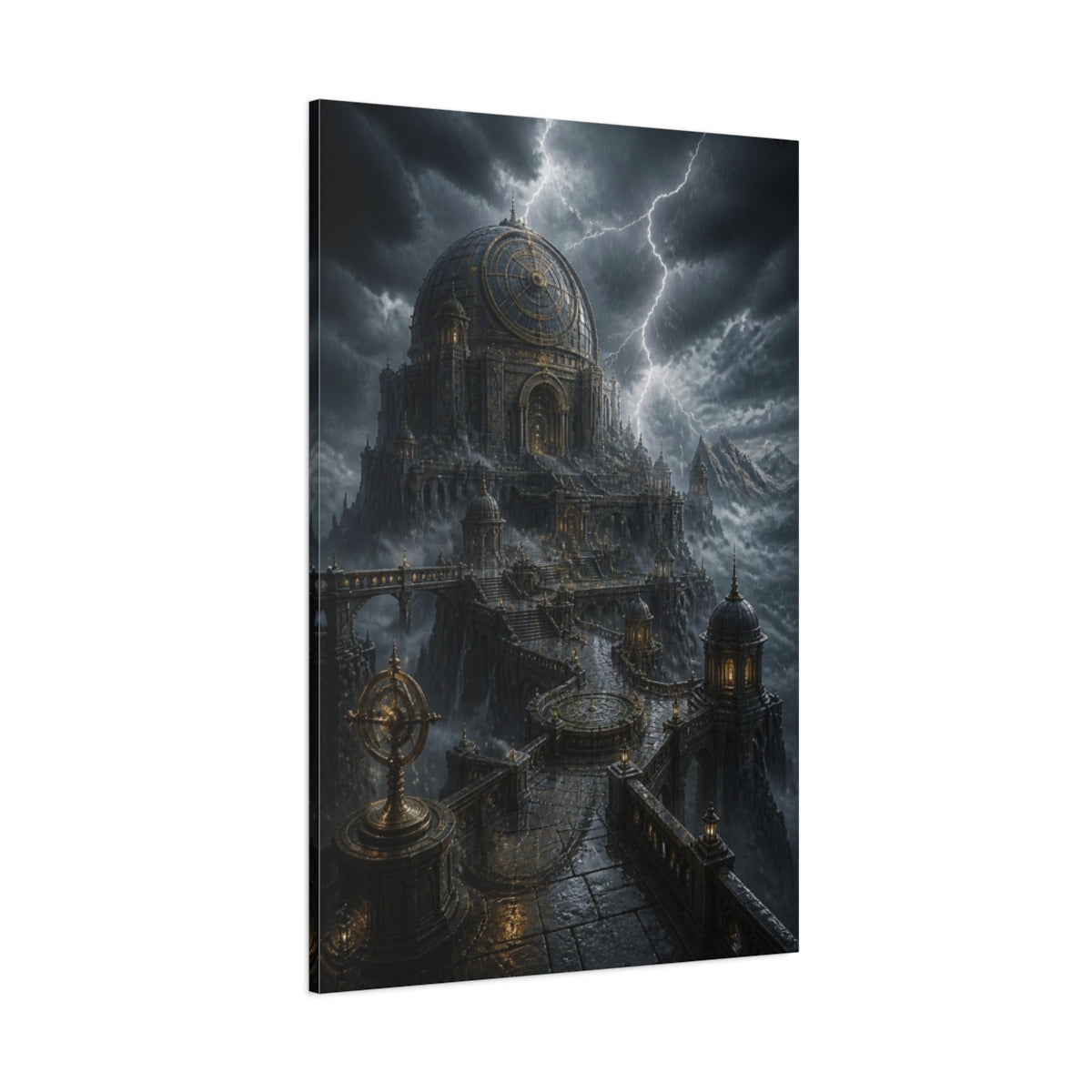Side Mockup 1. Stormbound Observatory Dome shown as canvas print