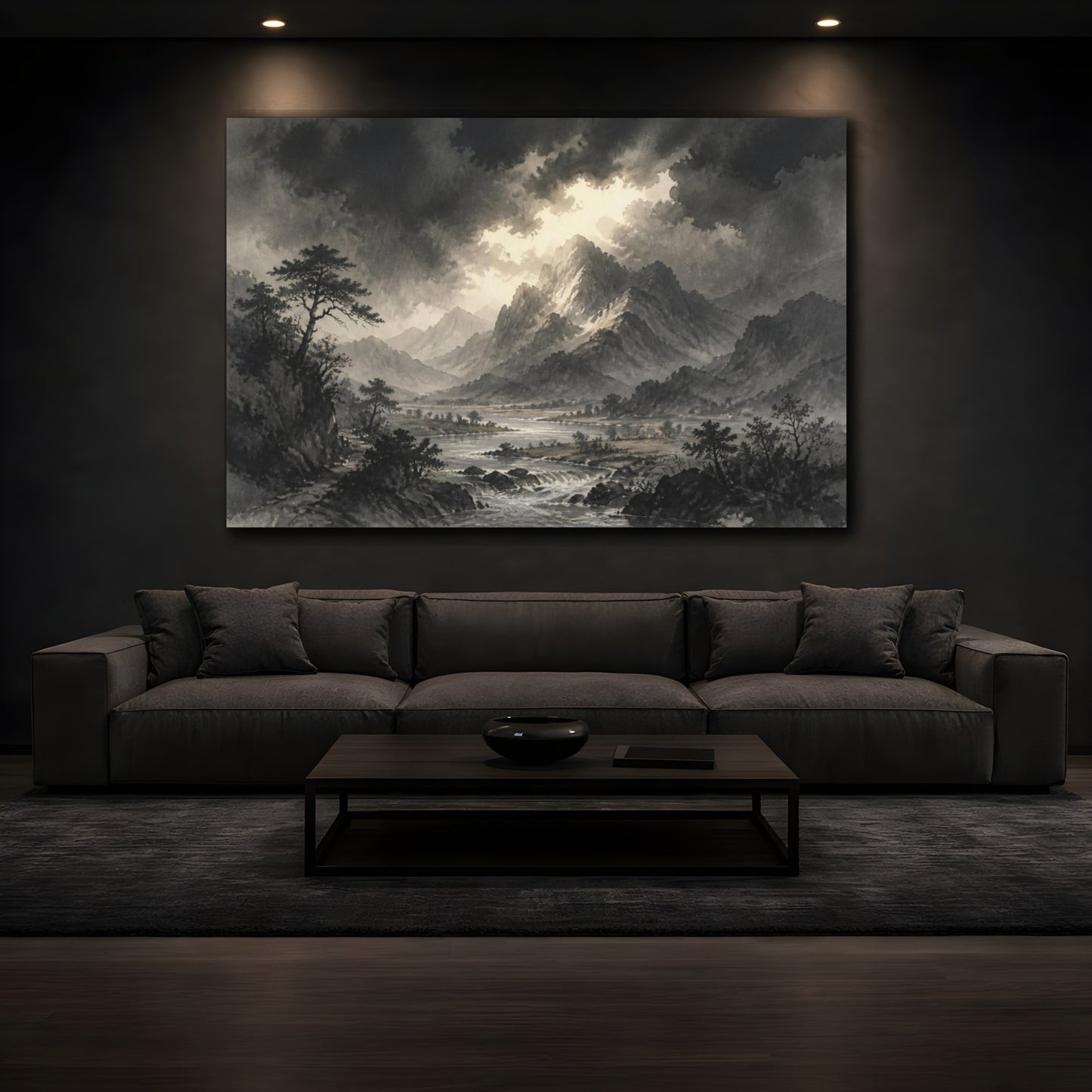 Mockup 3. Stormlit Mountain Valley shown as canvas print