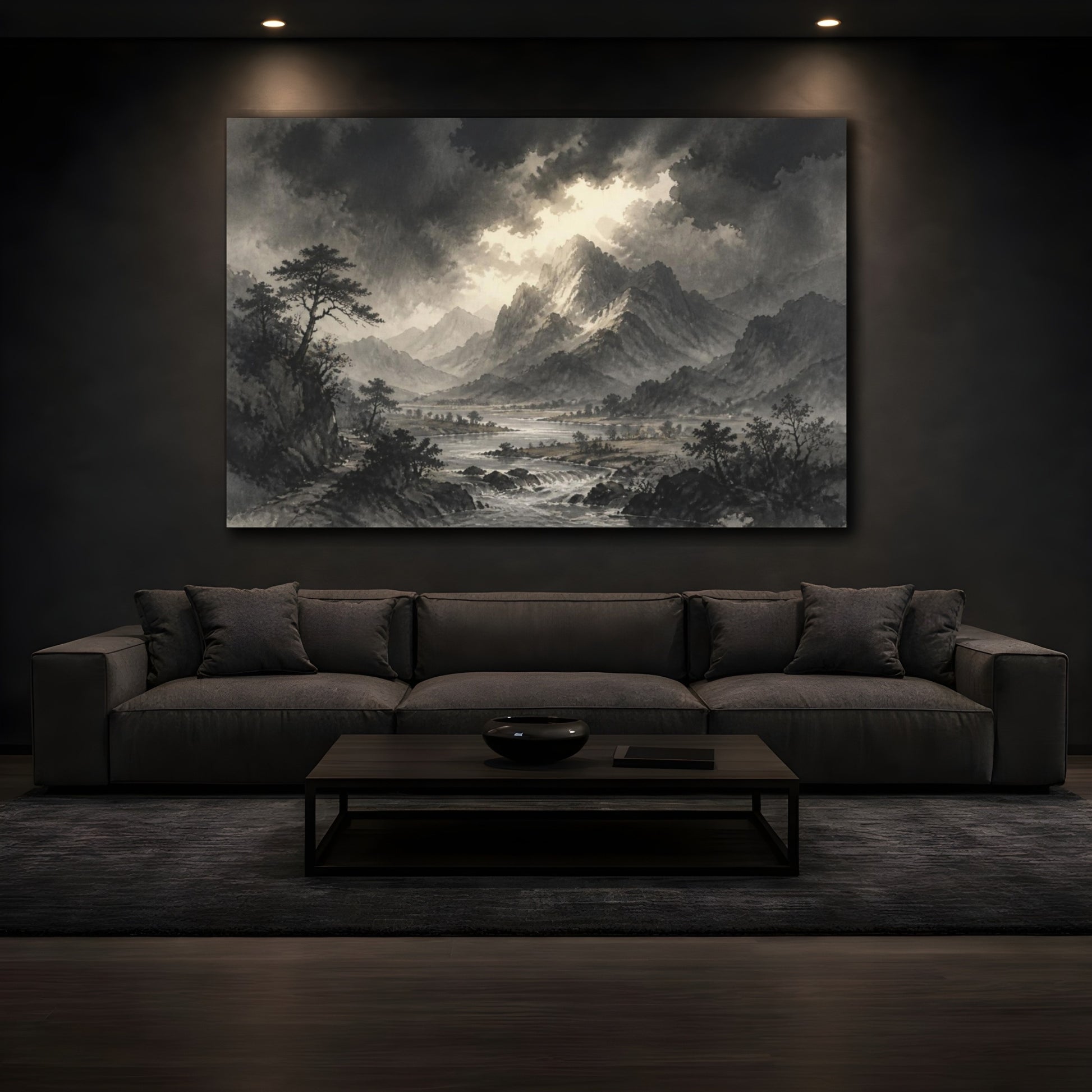 Mockup 3. Stormlit Mountain Valley shown as canvas print