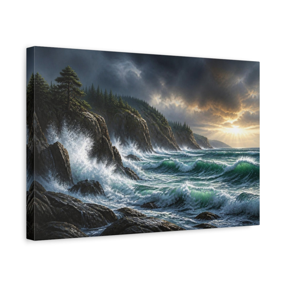 Side Mockup 4. Stormy Coastal Cliffs shown as canvas print