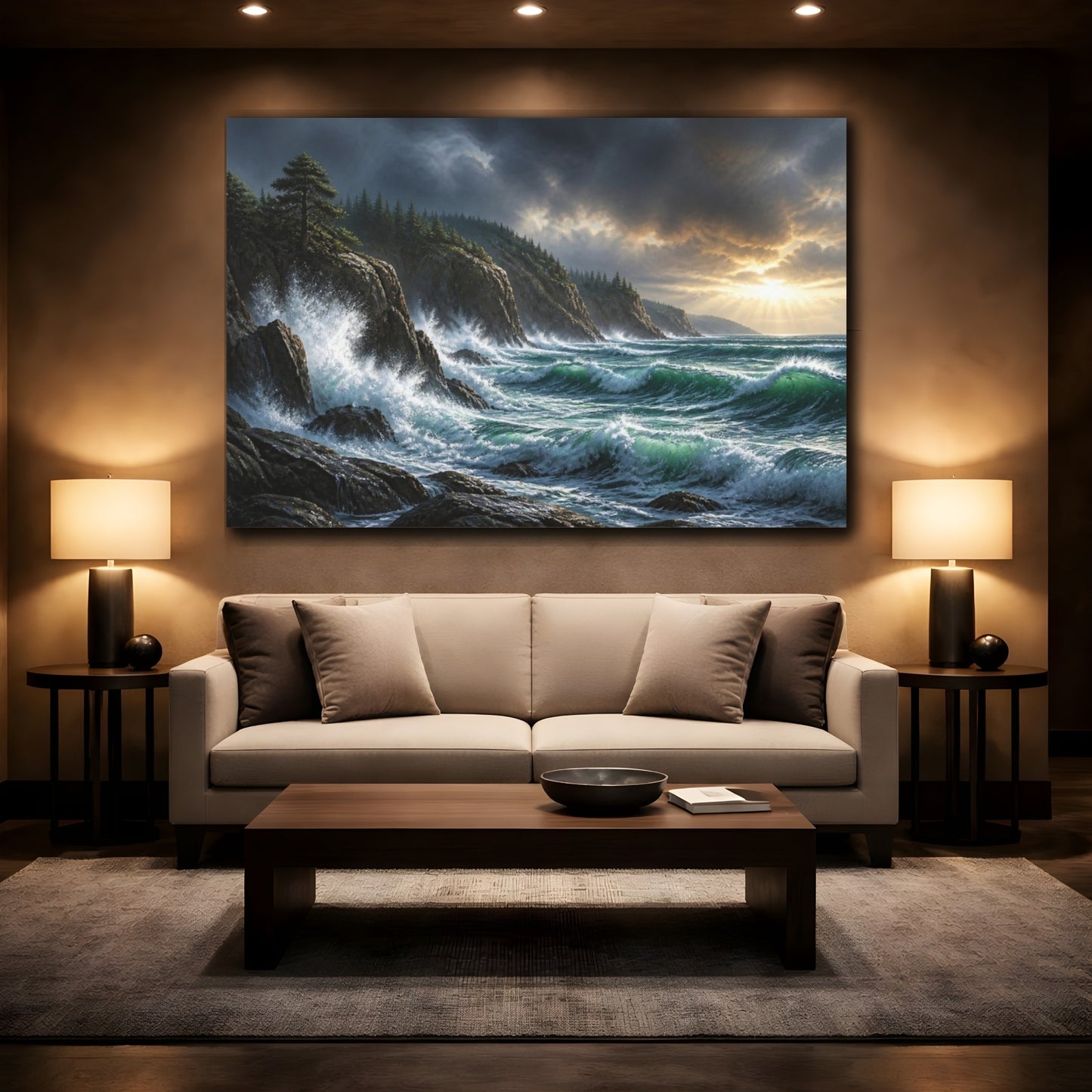 Mockup 2. Stormy Coastal Cliffs shown as canvas print