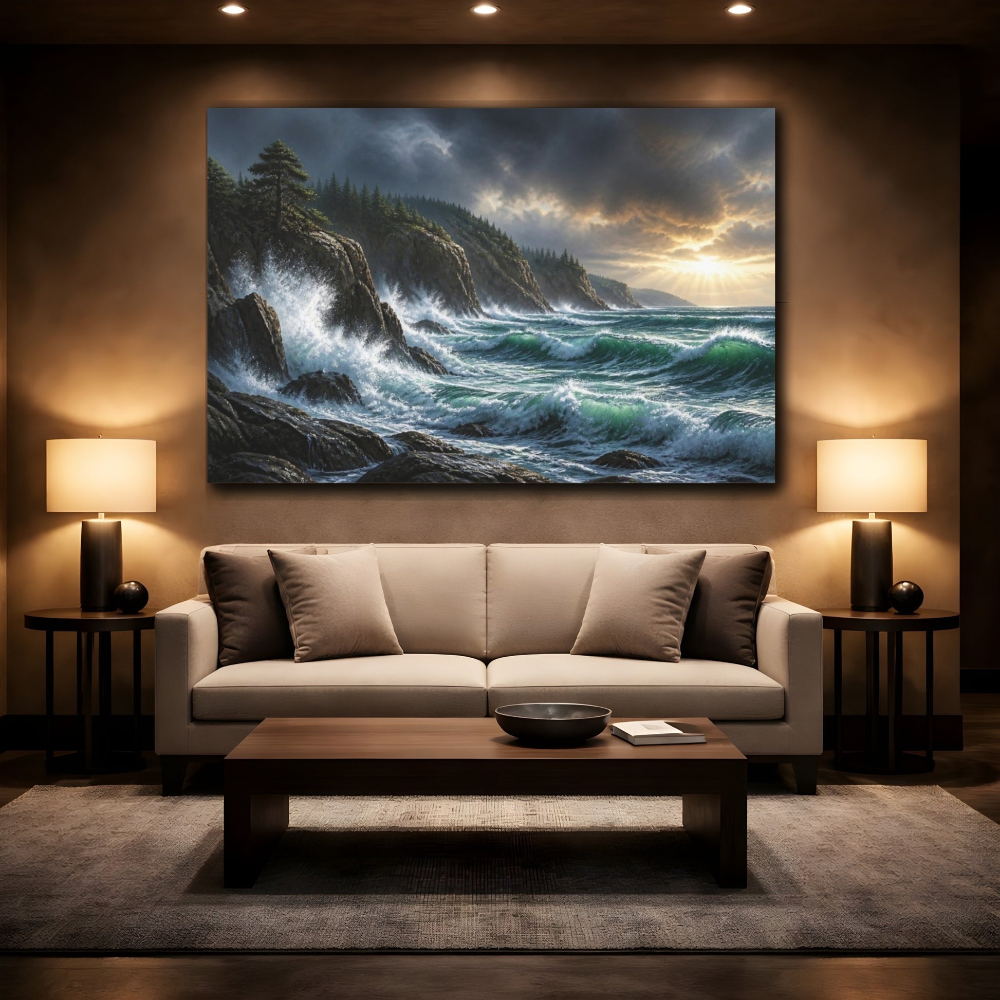 Mockup 2. Stormy Coastal Cliffs shown as canvas print