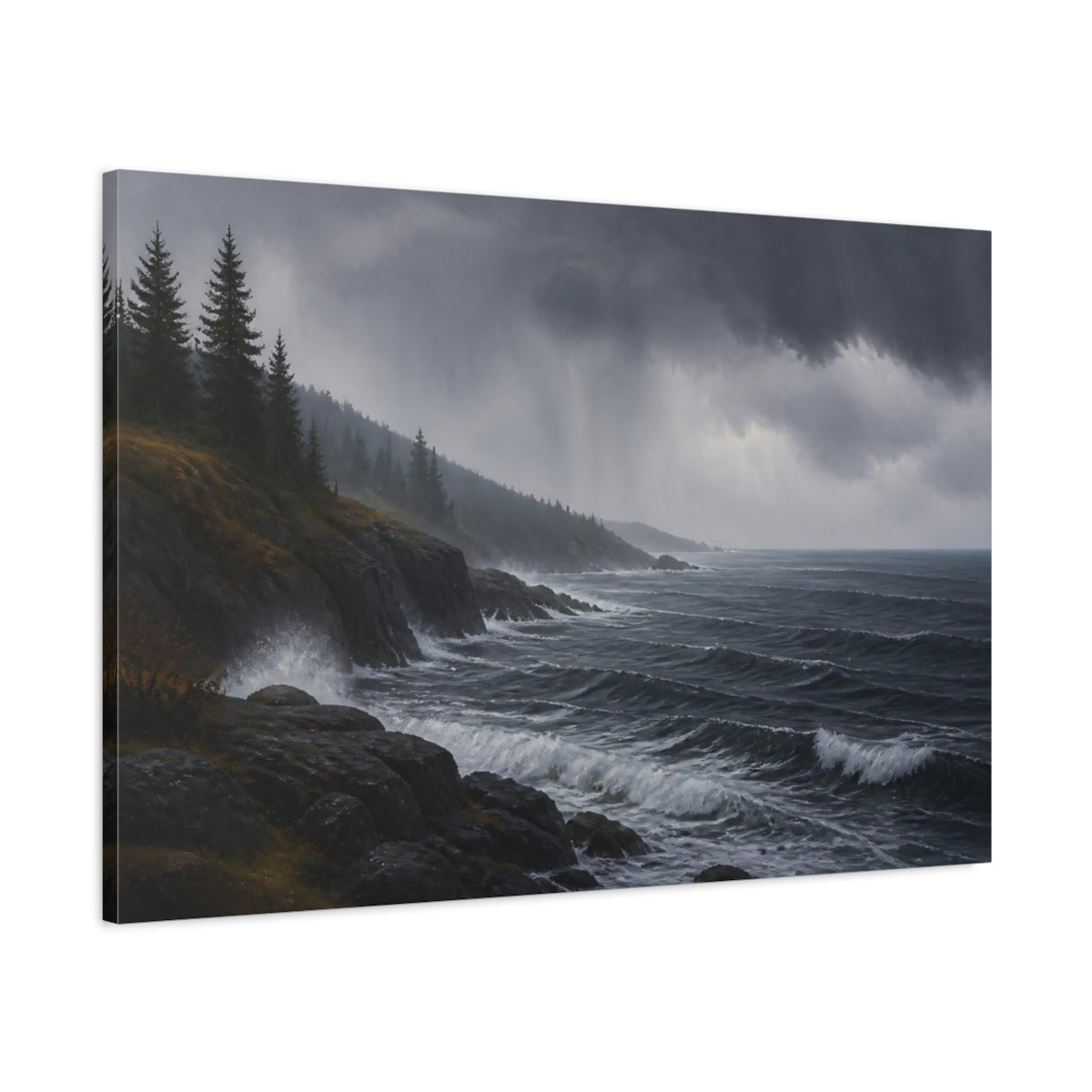 Main Mockup. Stormy Coastal Landscape shown as canvas print