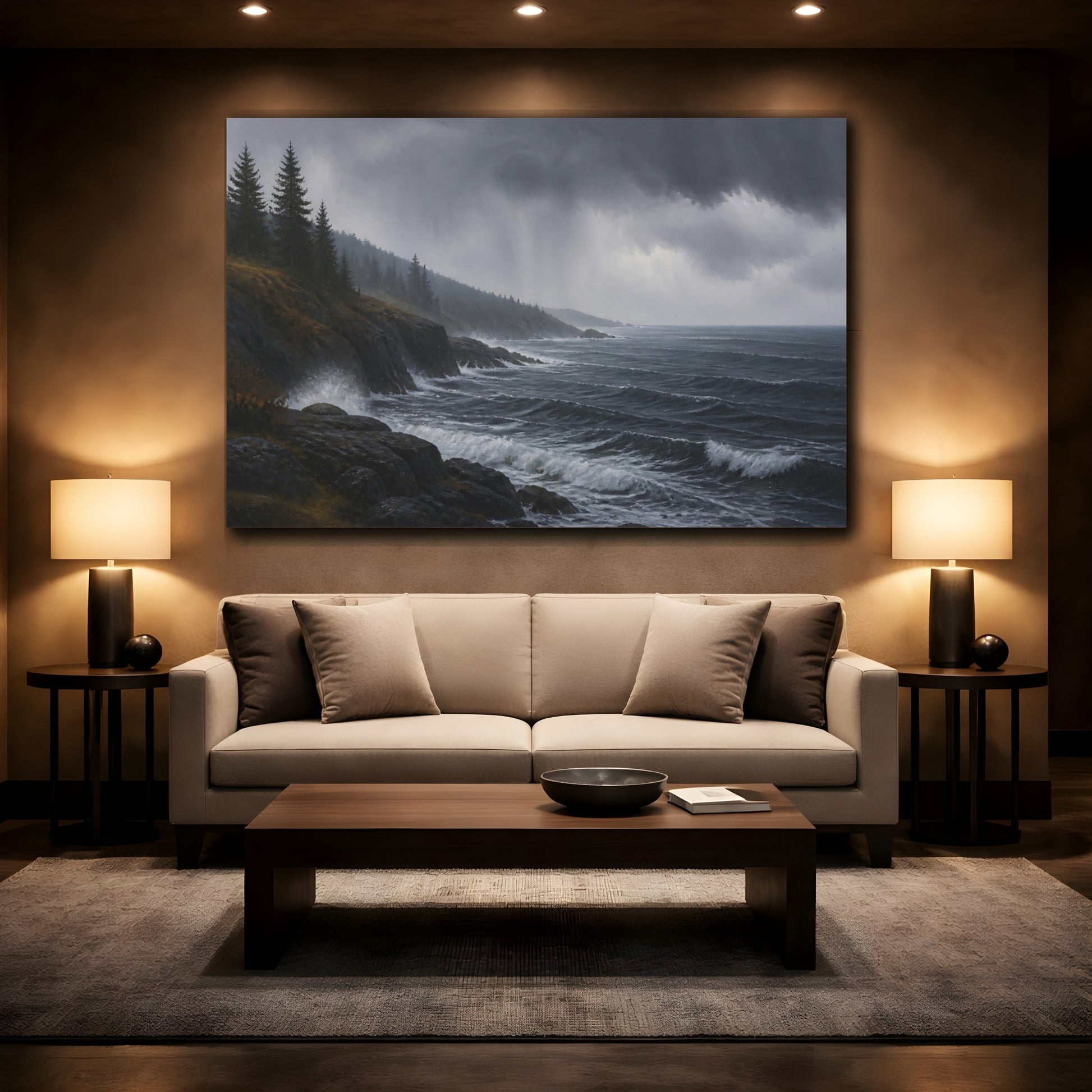 Mockup 2. Stormy Coastal Landscape shown as canvas print