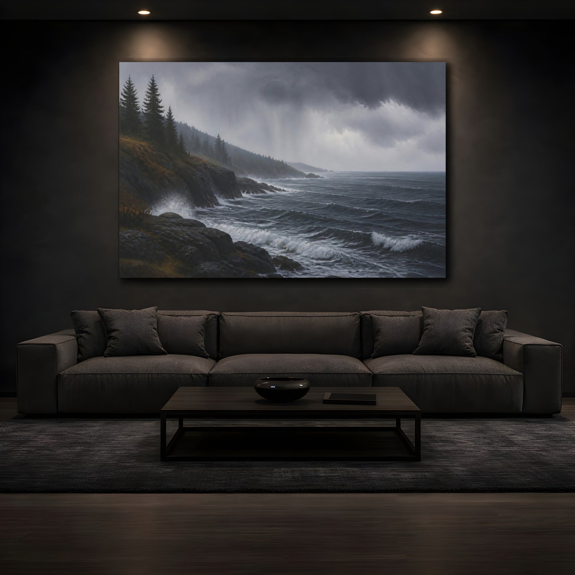 Mockup 3. Stormy Coastal Landscape shown as canvas print