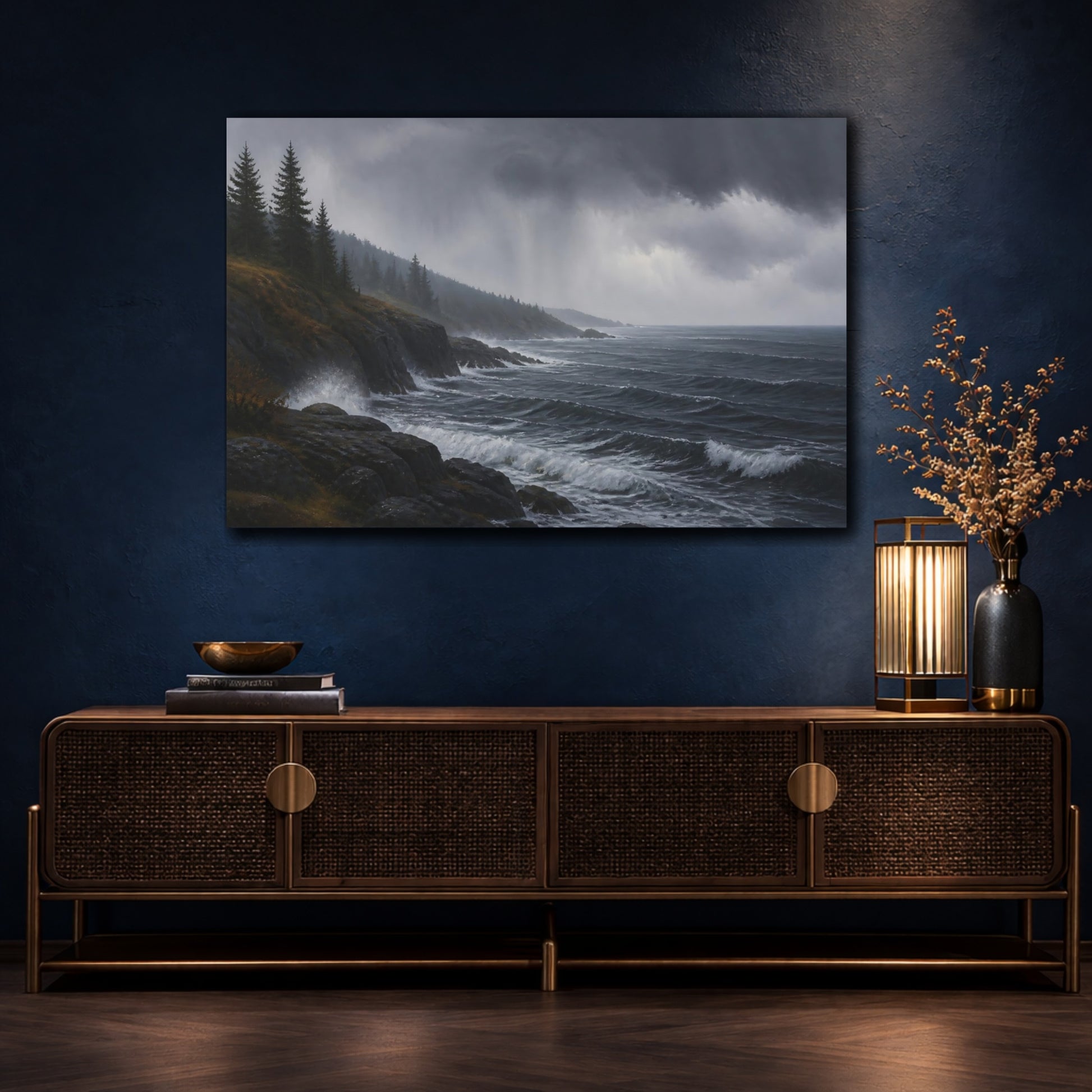 Mockup 4. Stormy Coastal Landscape shown as canvas print