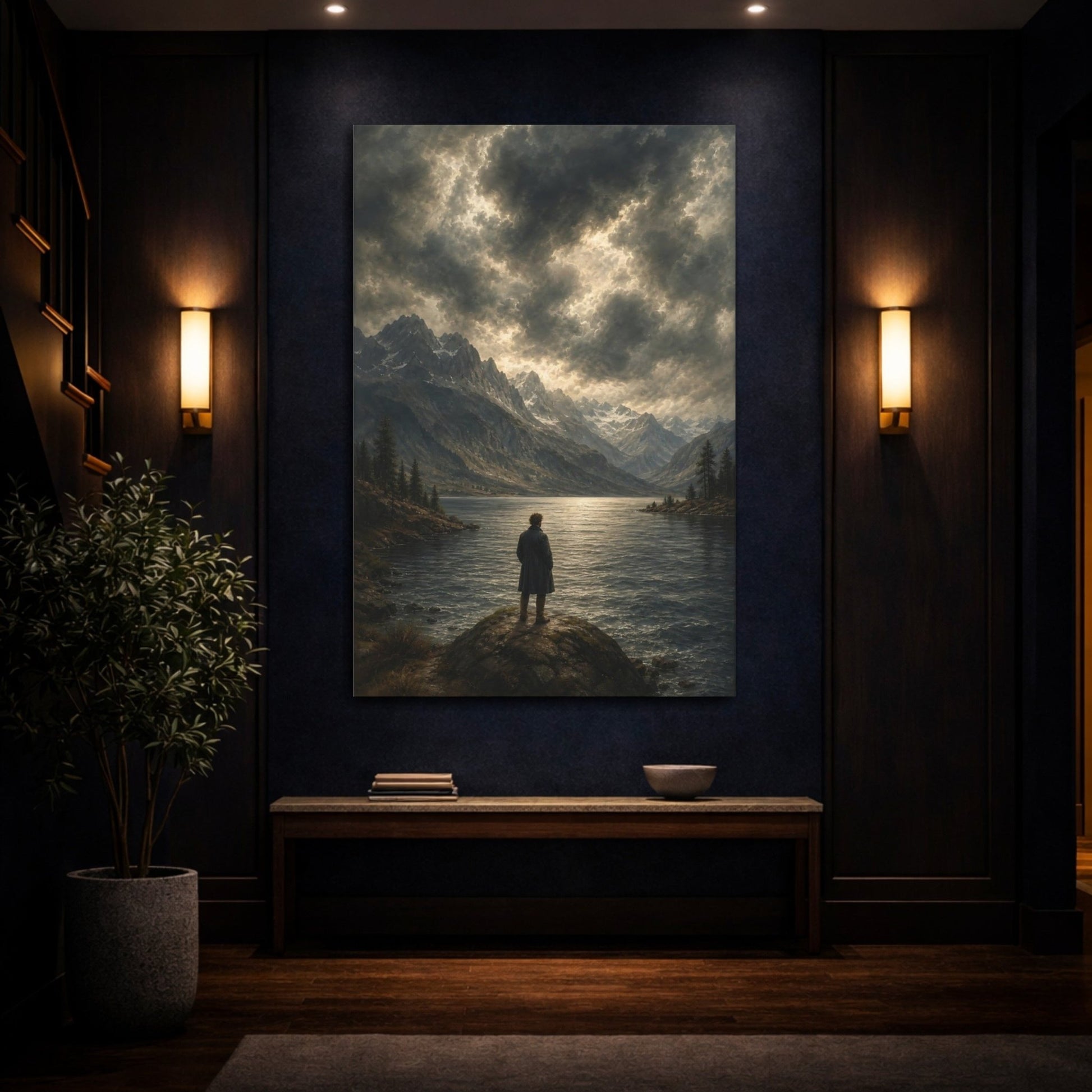 Stormy Marine Painting With Antique Drama Canvas Print – Living Room, Above Sofa, Muted Tones - YesArtYes