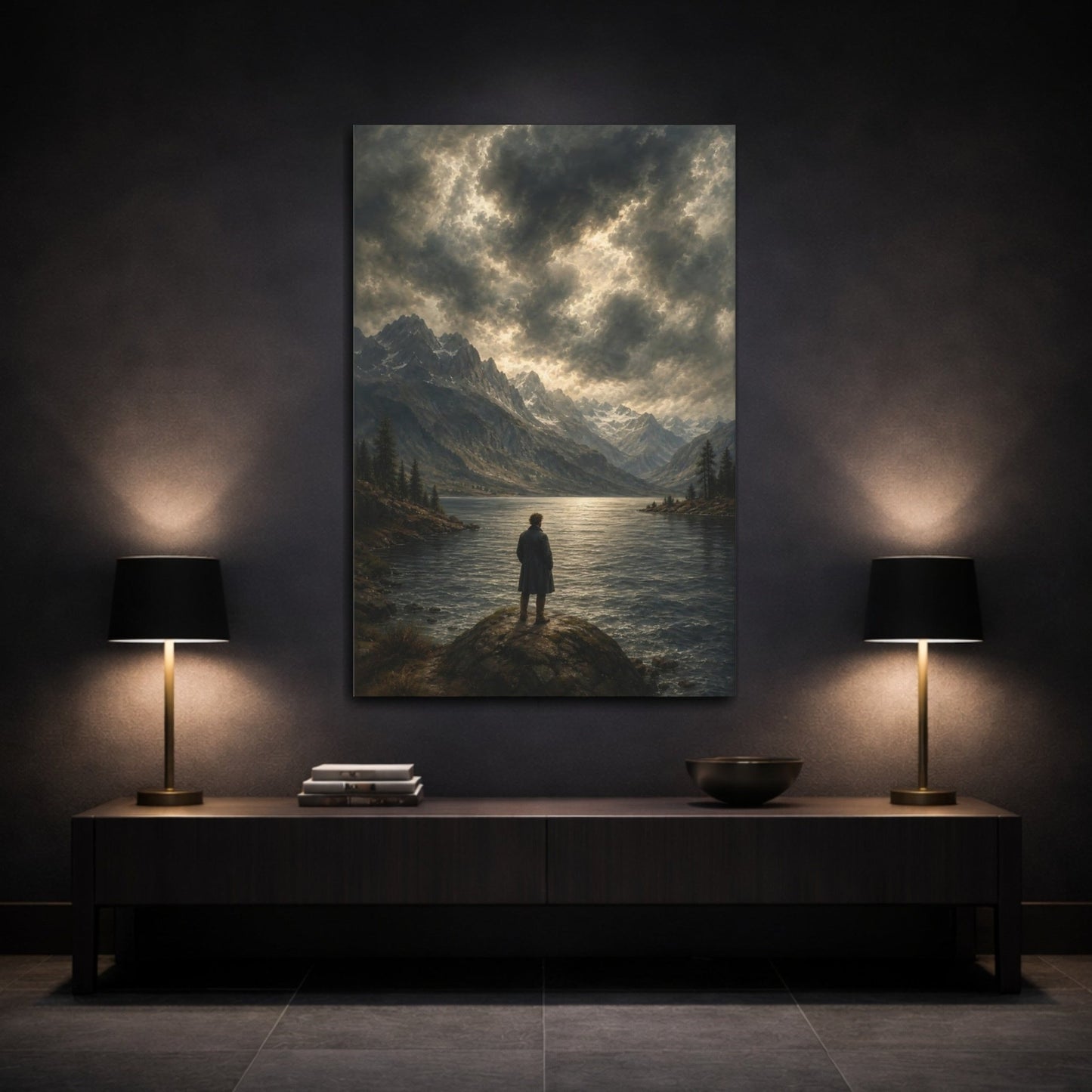 Stormy Marine Painting With Antique Drama Canvas Print – Living Room, Above Sofa, Muted Tones - YesArtYes