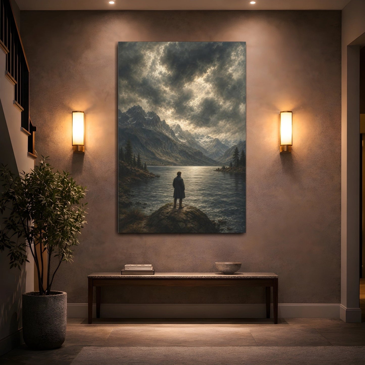 Stormy Marine Painting With Antique Drama Canvas Print – Living Room, Above Sofa, Muted Tones - YesArtYes