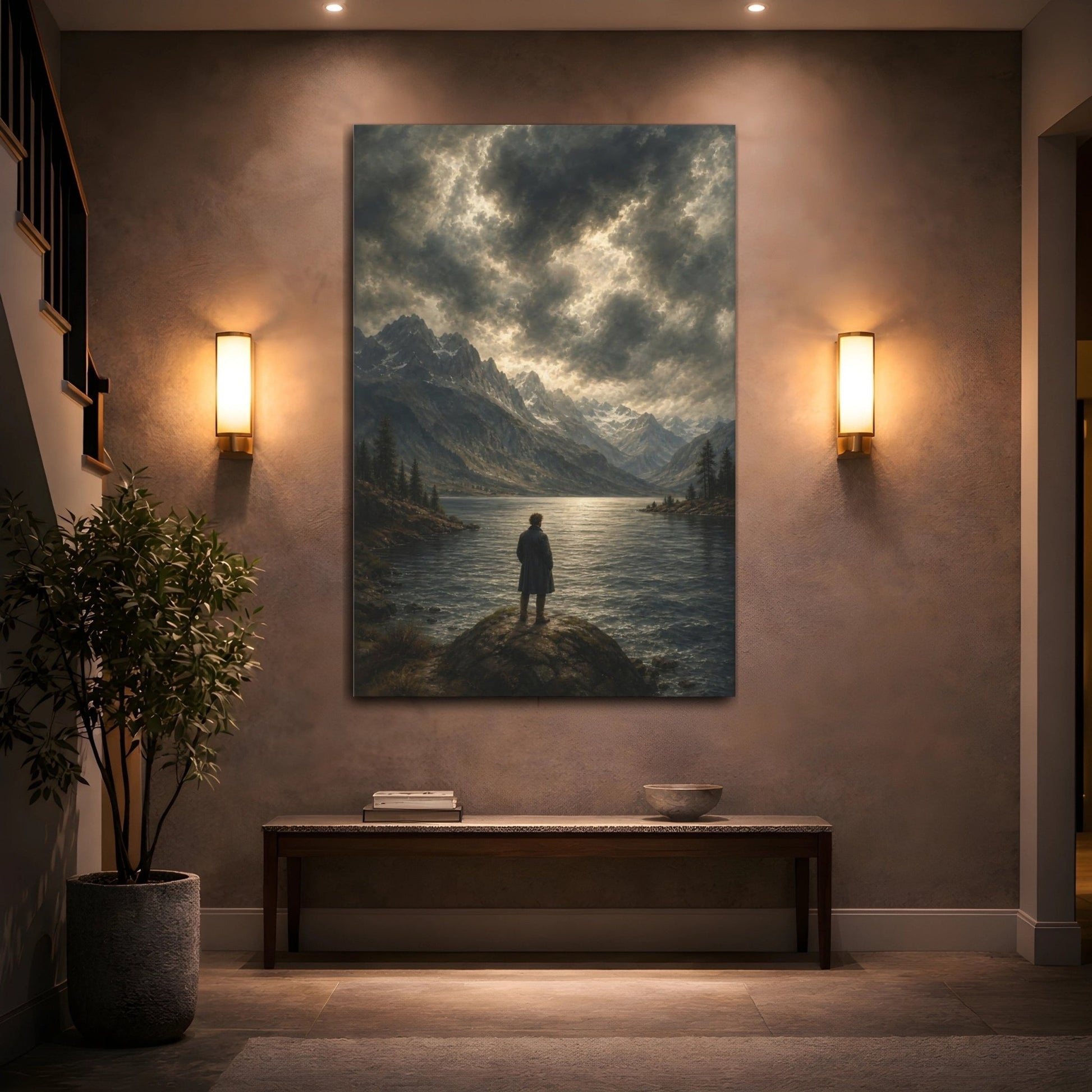 Stormy Marine Painting With Antique Drama Canvas Print – Living Room, Above Sofa, Muted Tones - YesArtYes
