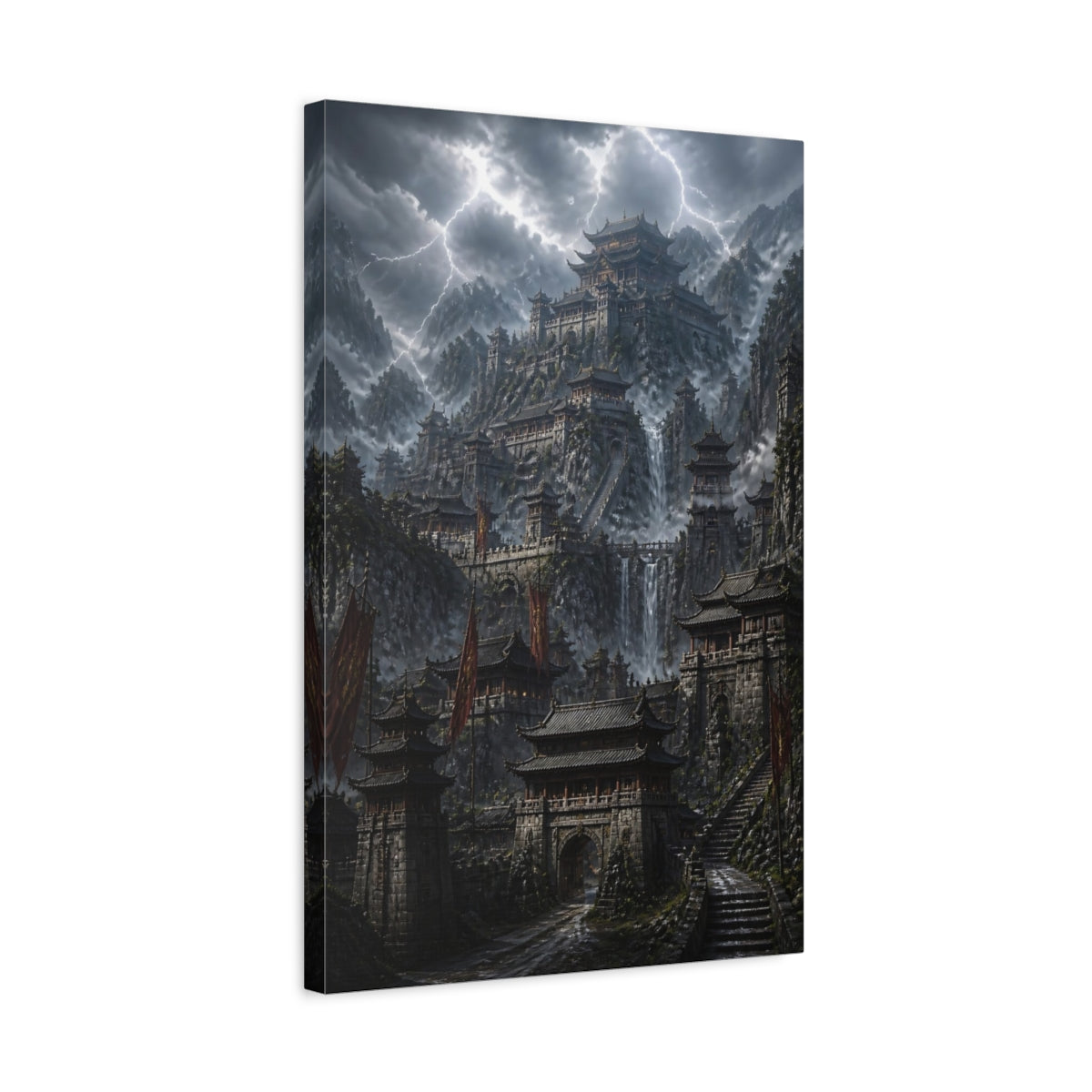 Side Mockup 3. Stormy Mountain Fortress shown as canvas print