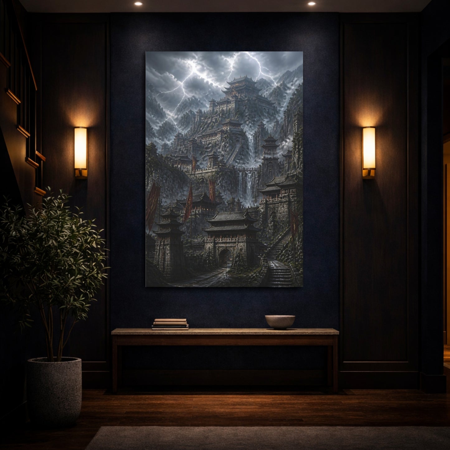 Mockup 4. Stormy Mountain Fortress shown as canvas print