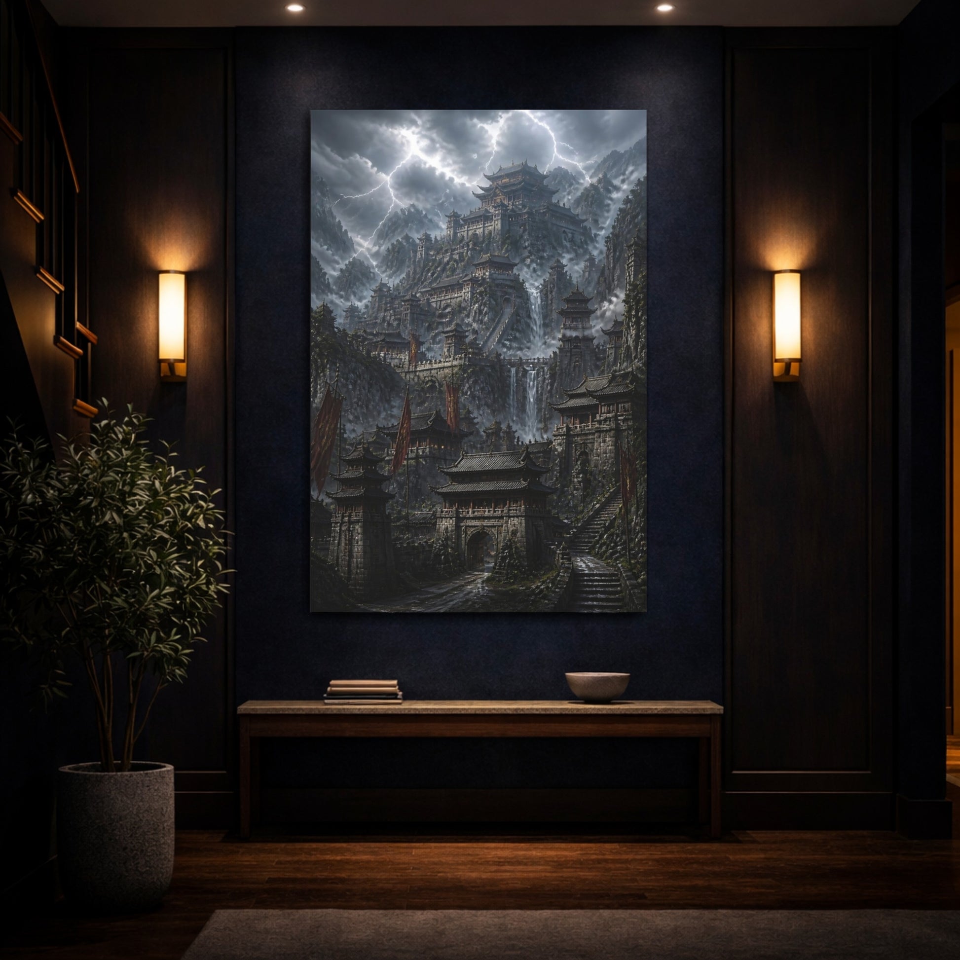 Mockup 4. Stormy Mountain Fortress shown as canvas print