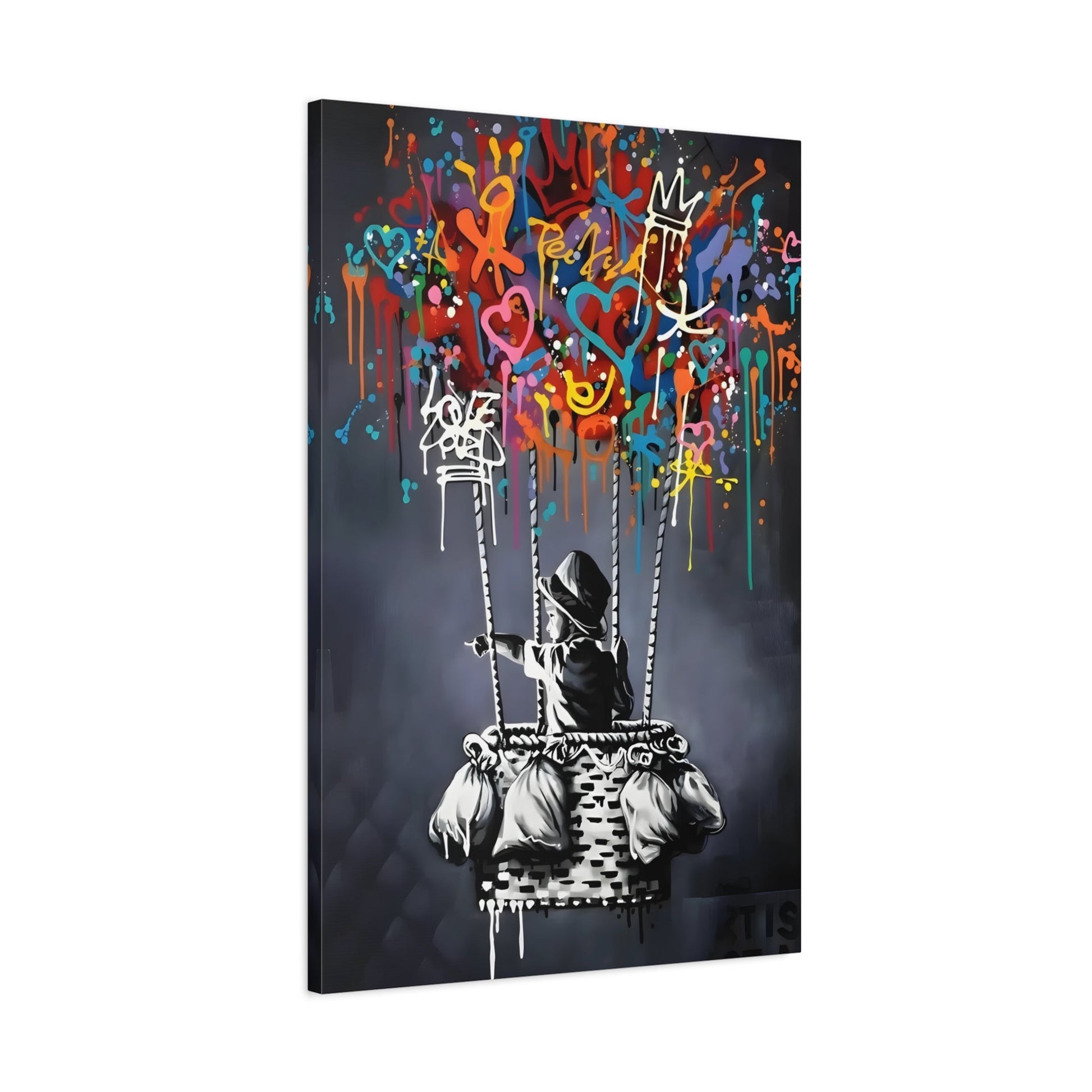 Street Wall Art Splendor - Banksy Child with Balloons Decor - Urban Graffiti Canvas Print