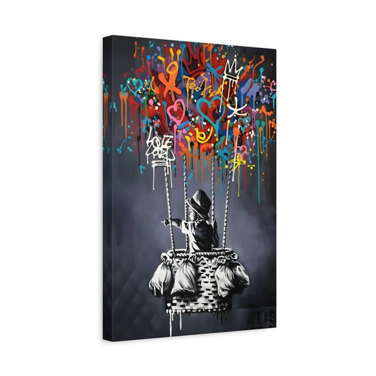 Street Wall Art Splendor - Banksy Child with Balloons Decor - Urban Graffiti Canvas Print