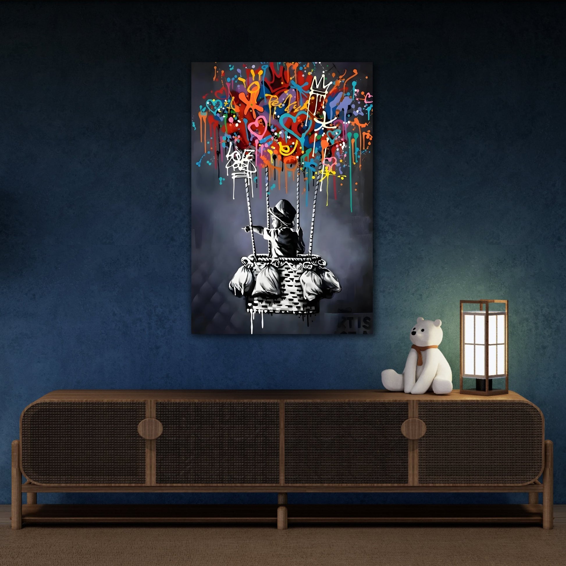 Street Wall Art Splendor - Banksy Child with Balloons Decor - Urban Graffiti Canvas Print