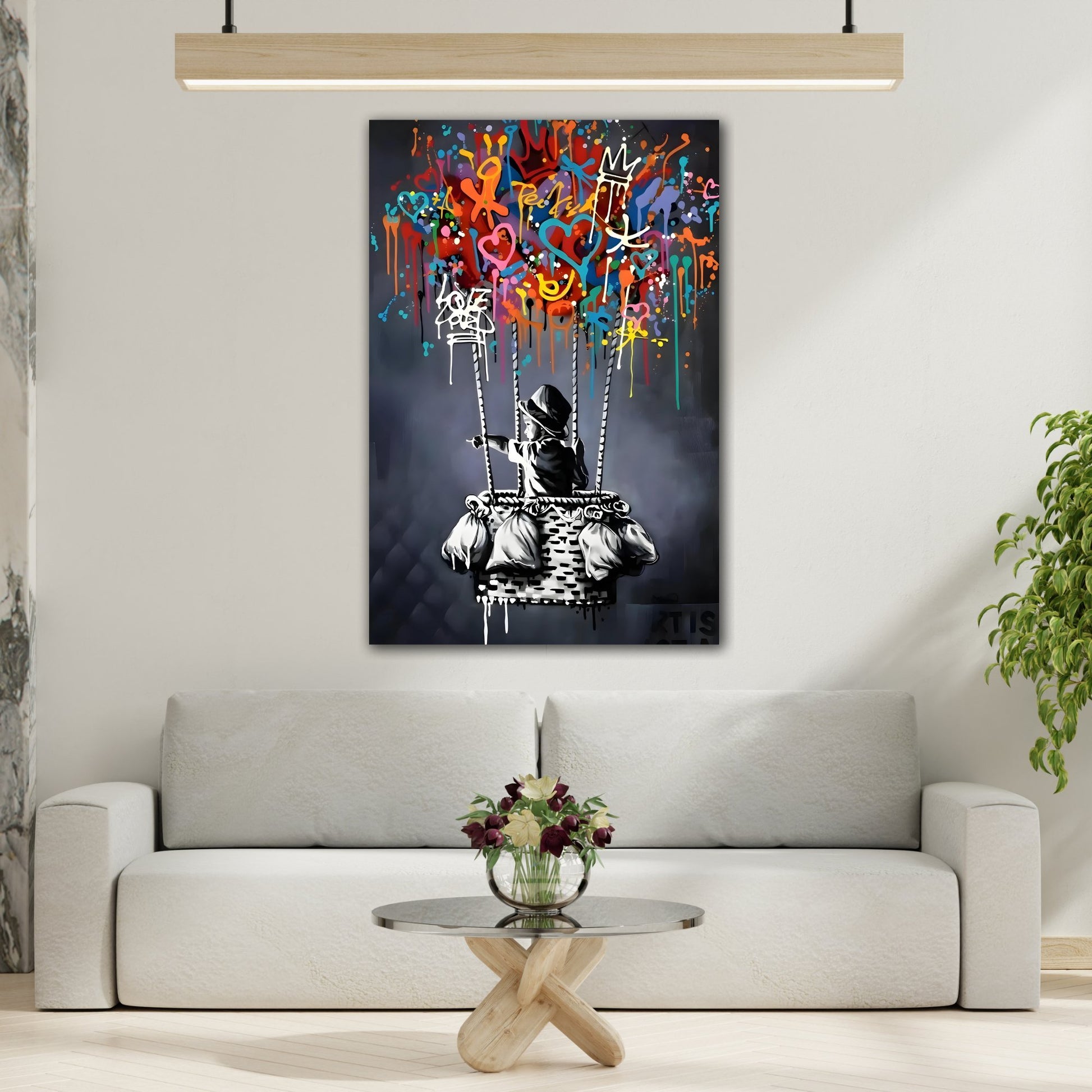 Street Wall Art Splendor - Banksy Child with Balloons Decor - Urban Graffiti Canvas Print