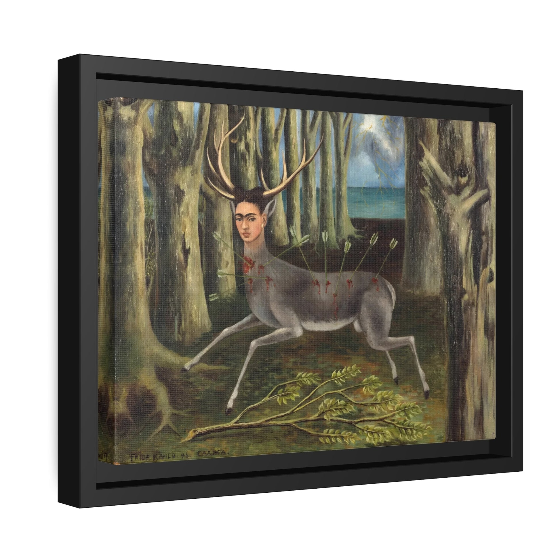 Stretched Canvas Wall Art Prints - Frida Kahlo Wounded Deer Painting Print in Frame